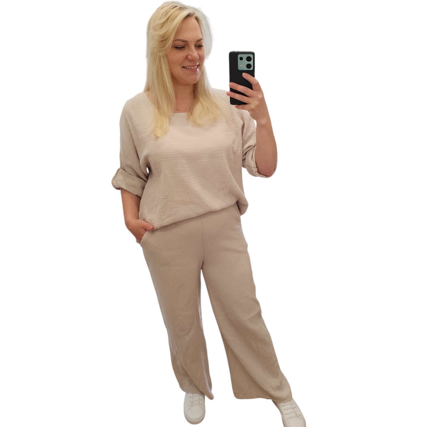 Oversize Musselin Shirt in Beige