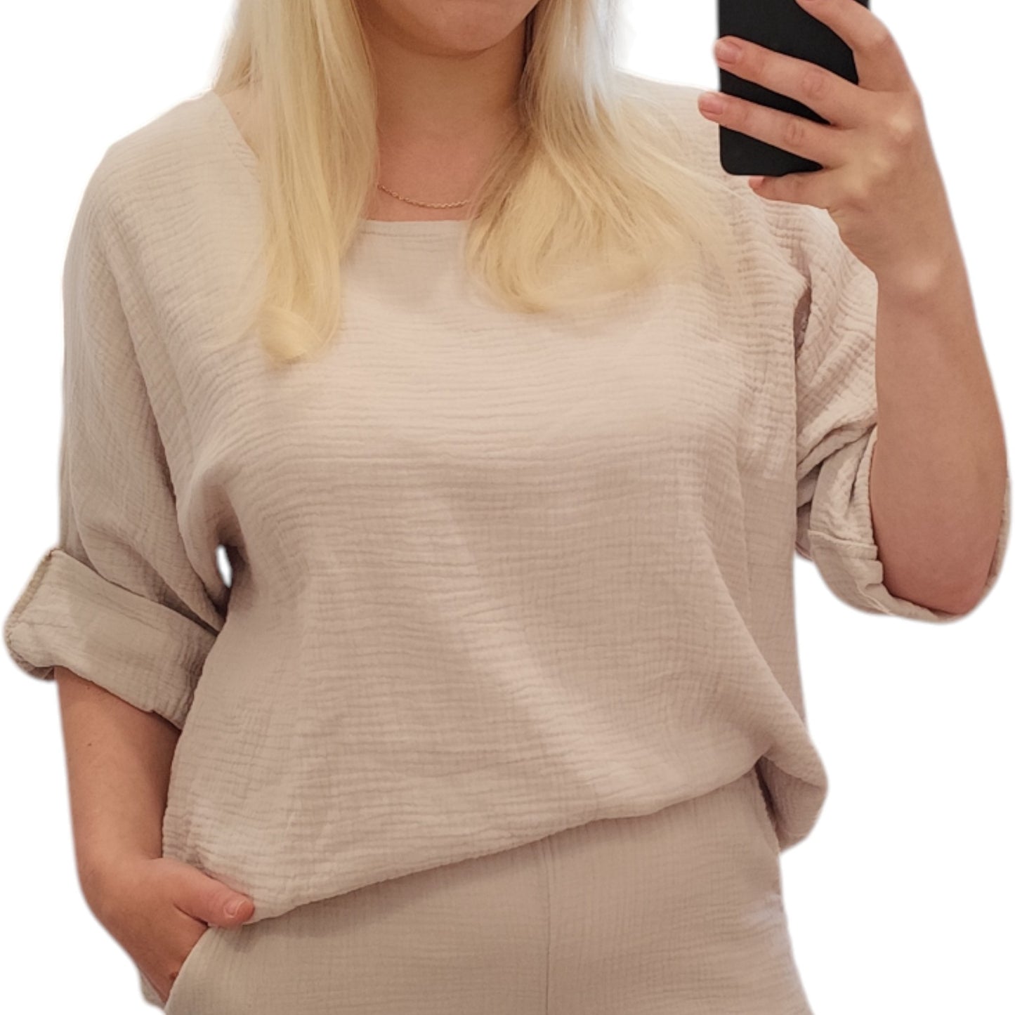 Oversize Musselin Shirt in Beige