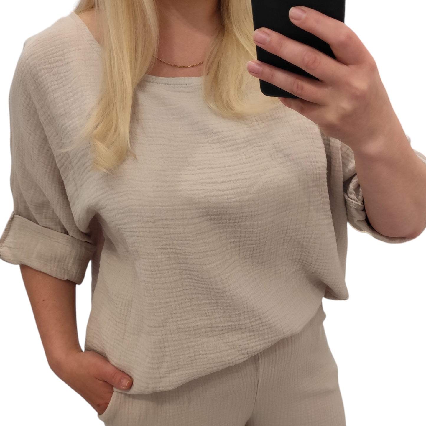 Oversize Musselin Shirt in Beige
