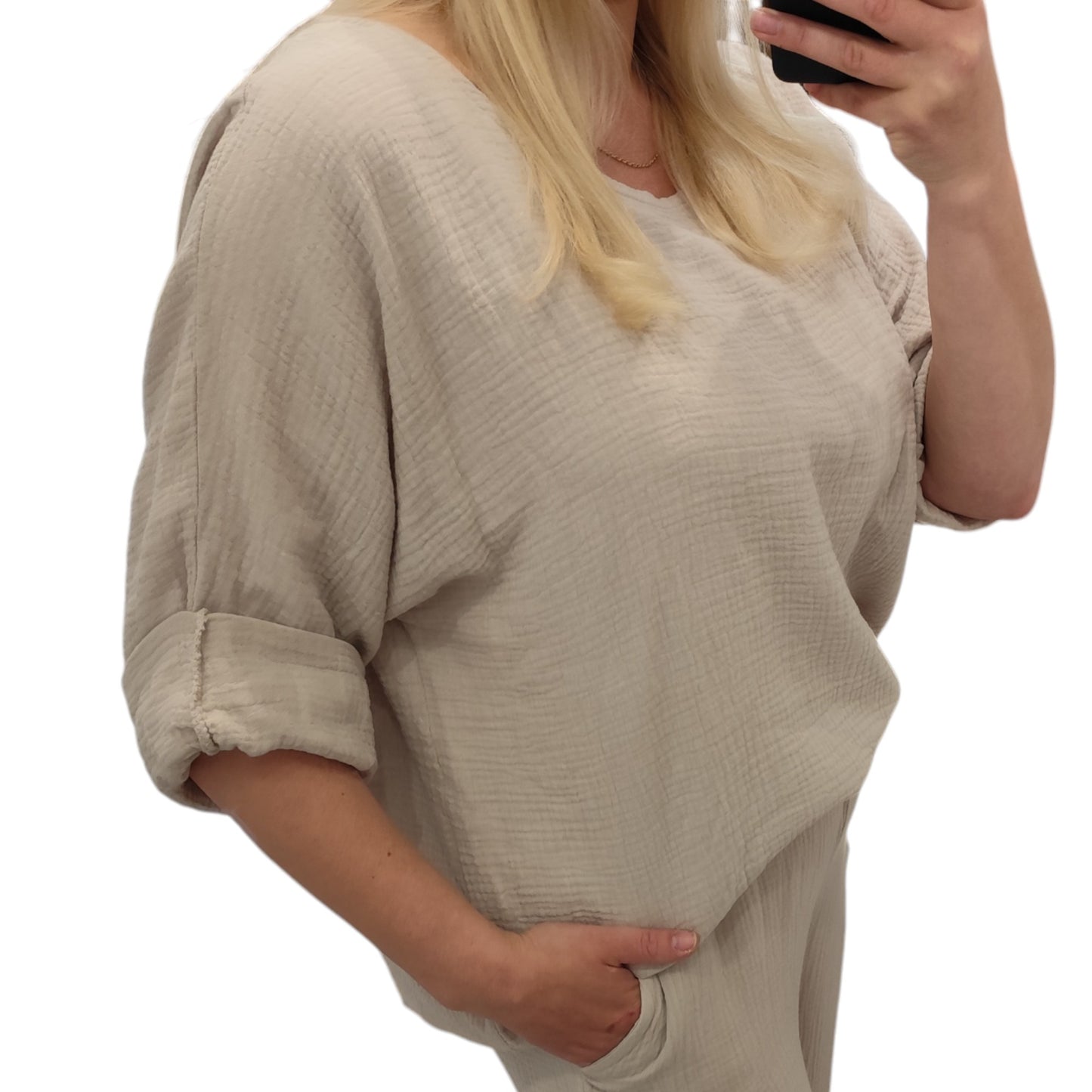 Oversize Musselin Shirt in Beige