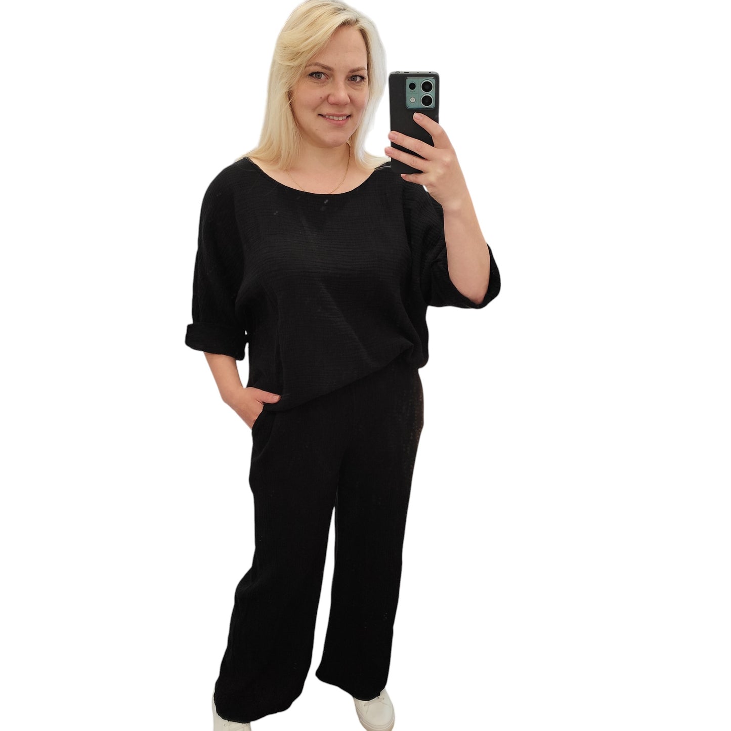 Oversize Musselin Shirt in Schwarz