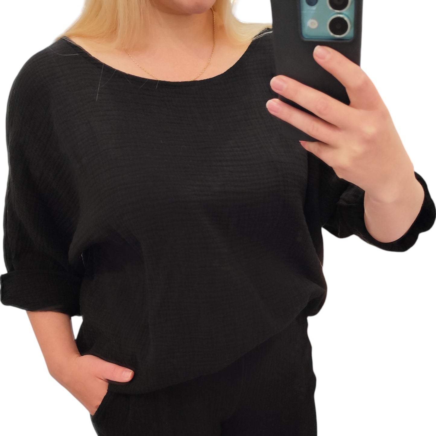 Oversize Musselin Shirt in Schwarz