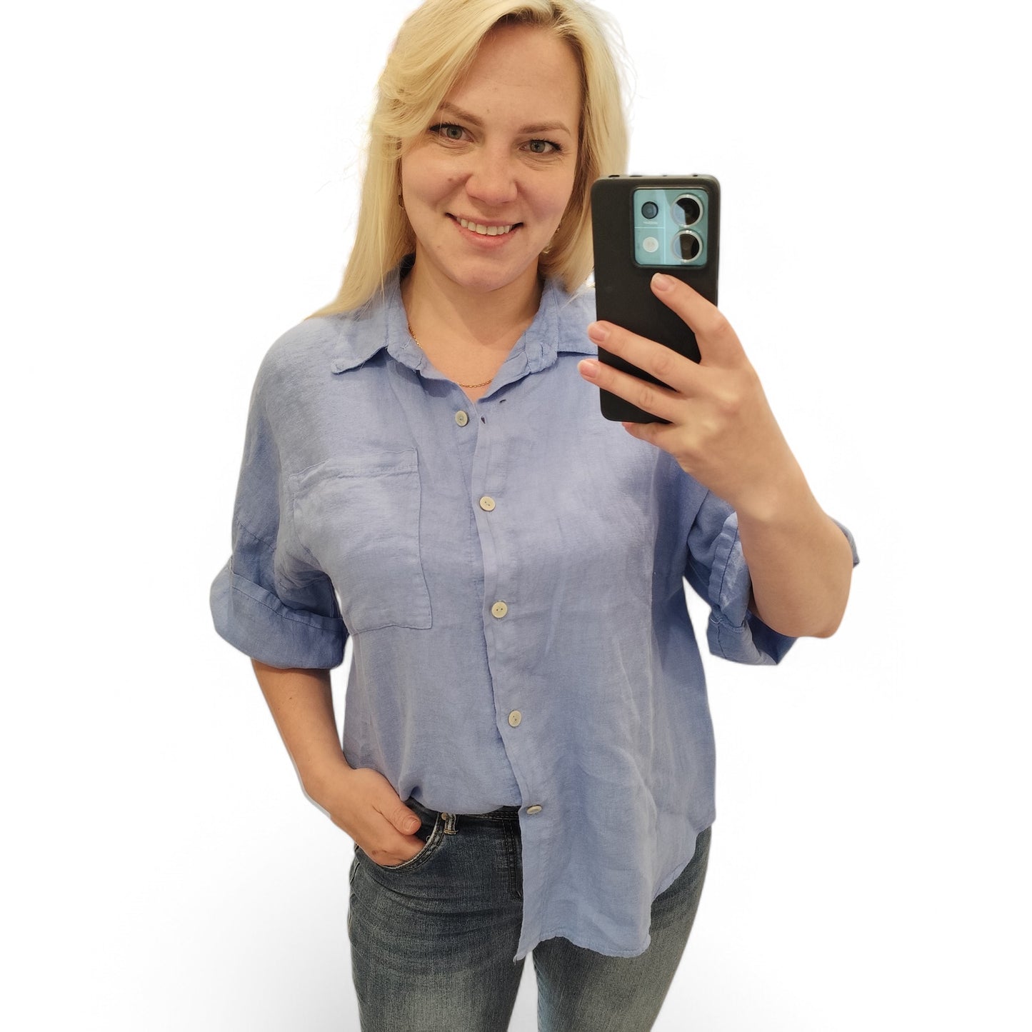 Leinenbluse in Hellblau