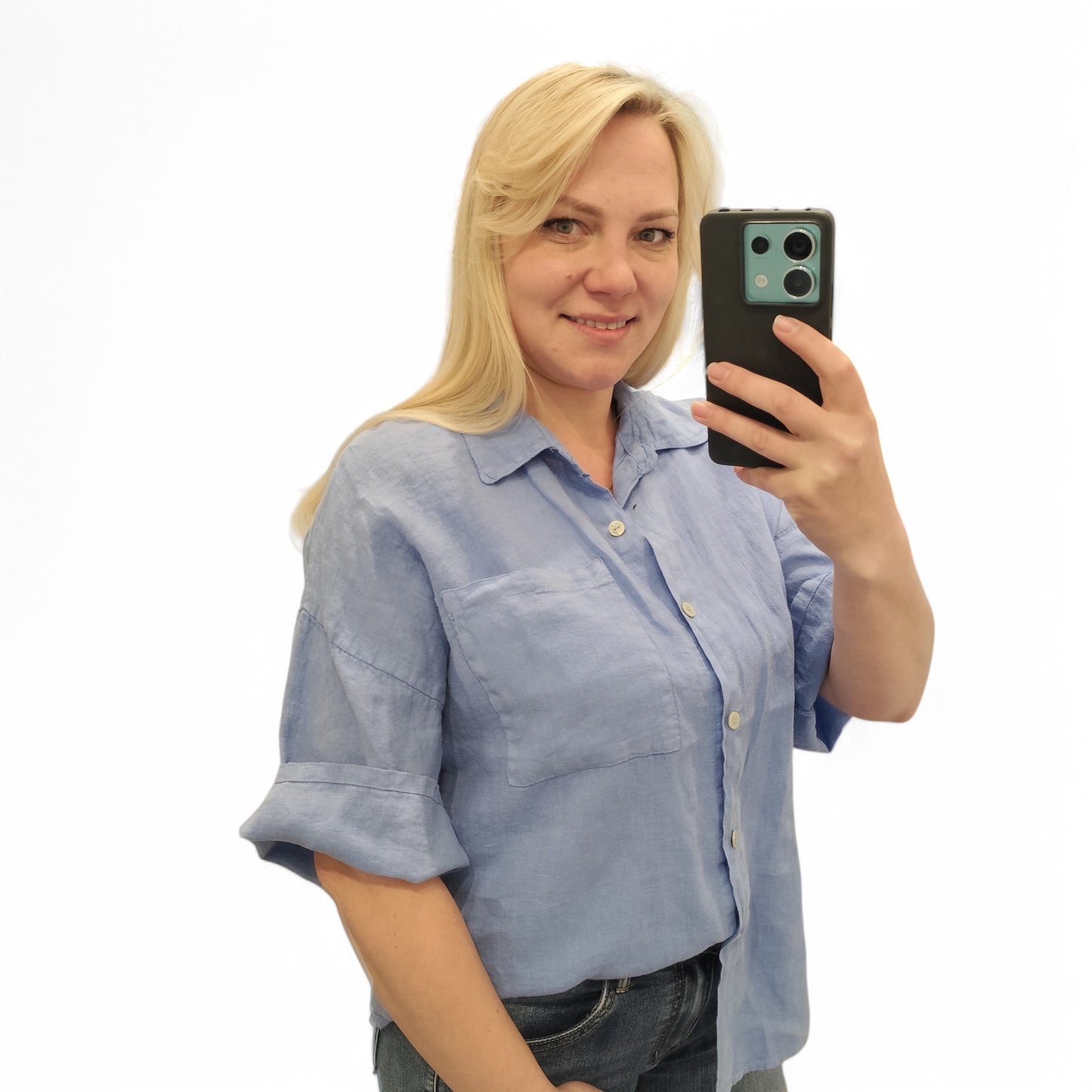 Leinenbluse in Hellblau