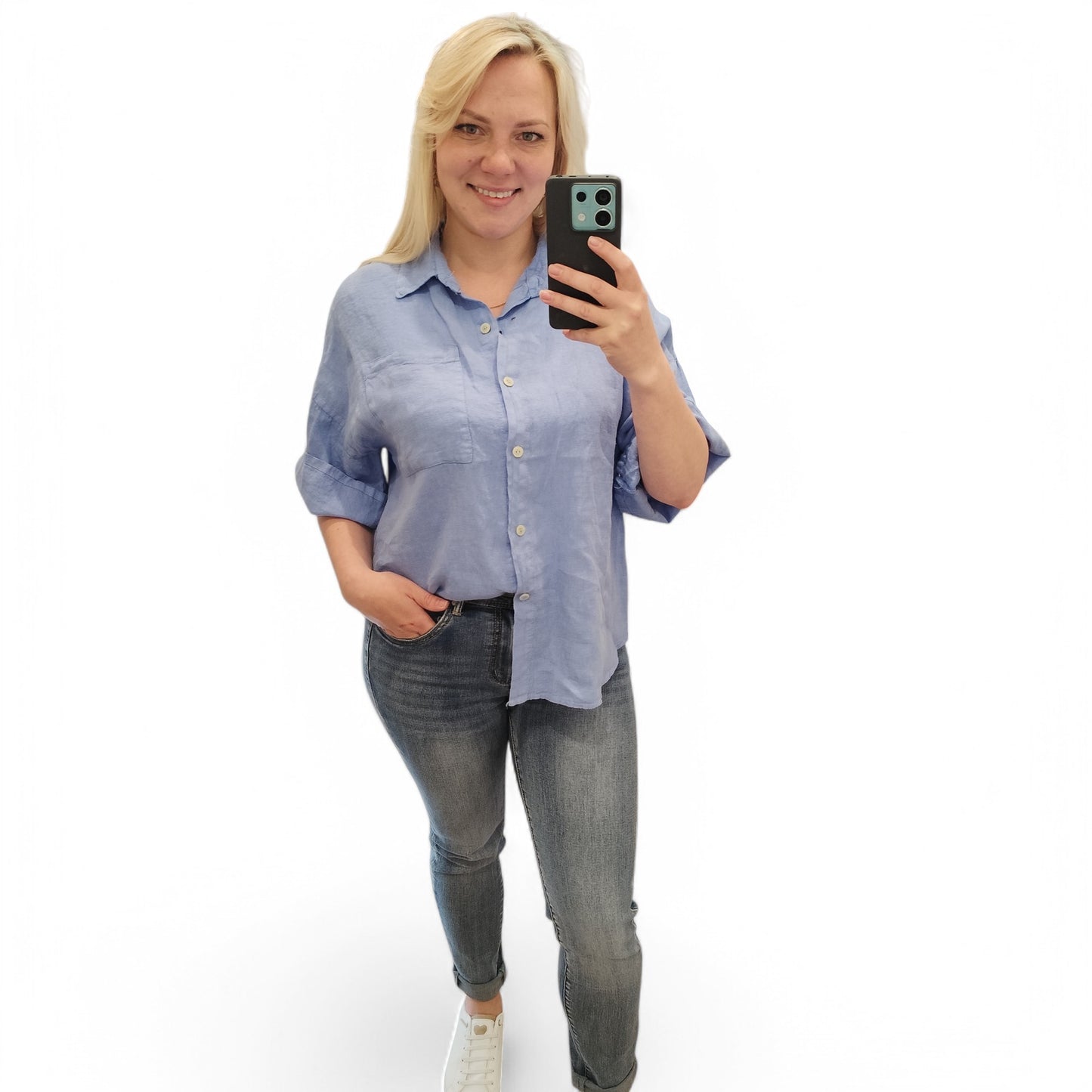 Leinenbluse in Hellblau