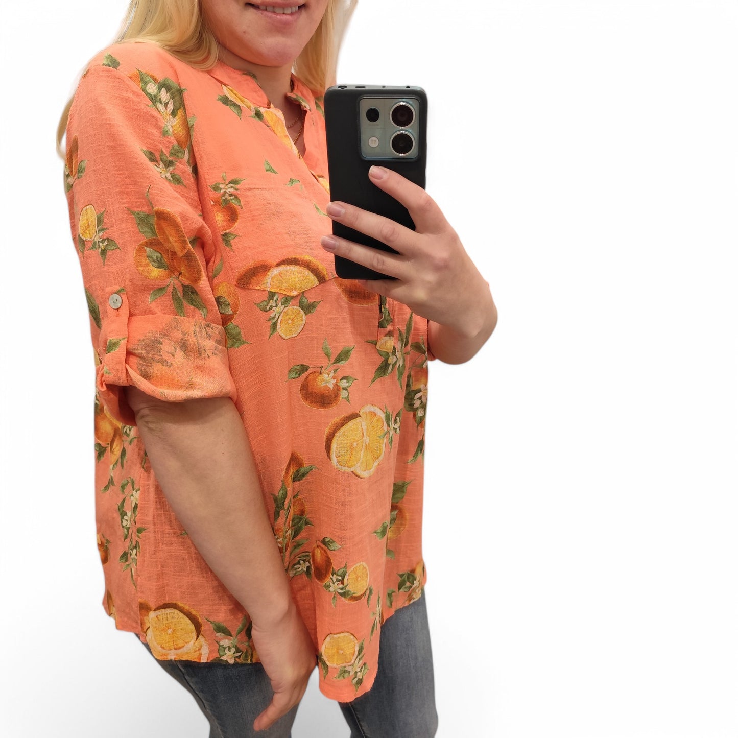 Bluse mit Orangen in Koralle
