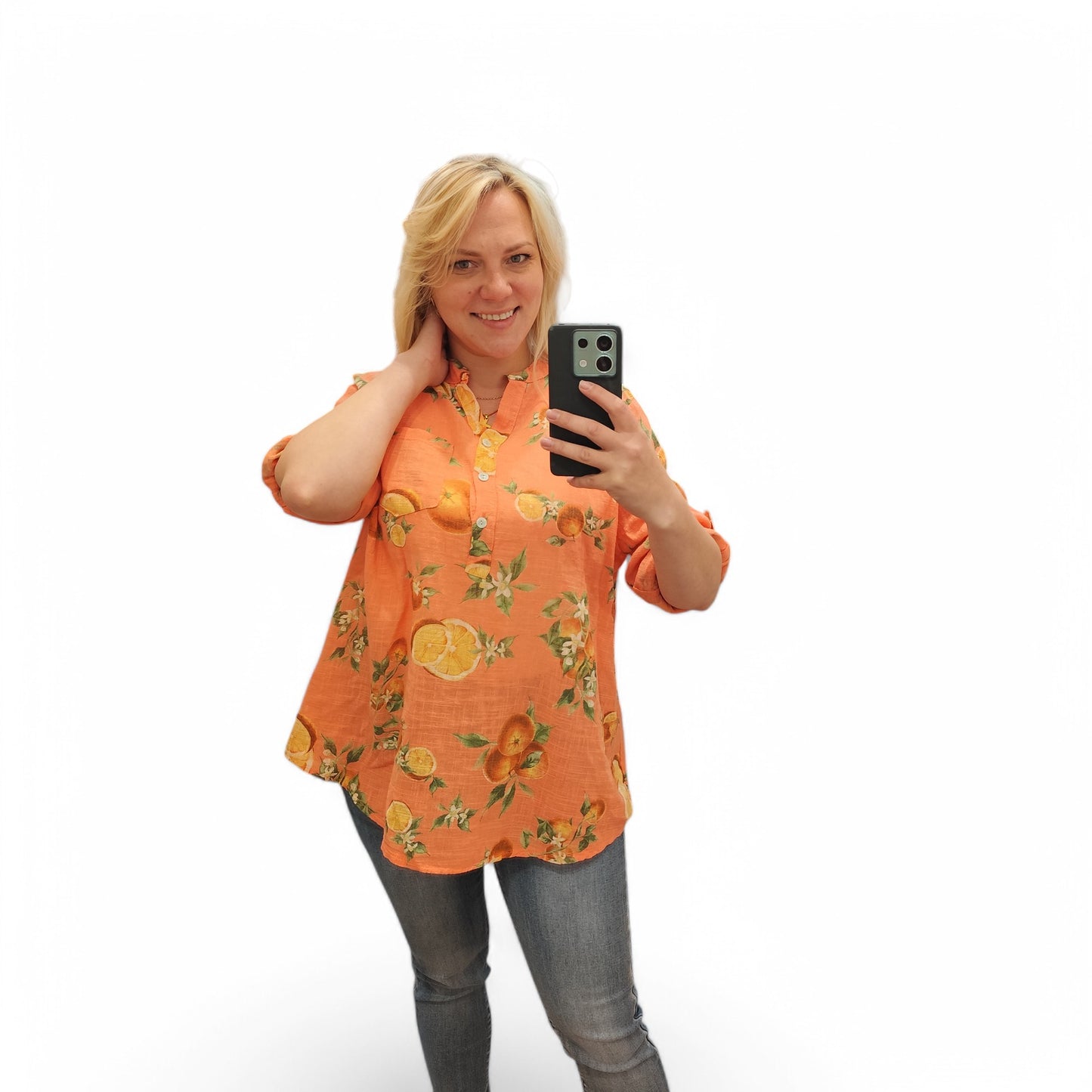 Bluse mit Orangen in Koralle
