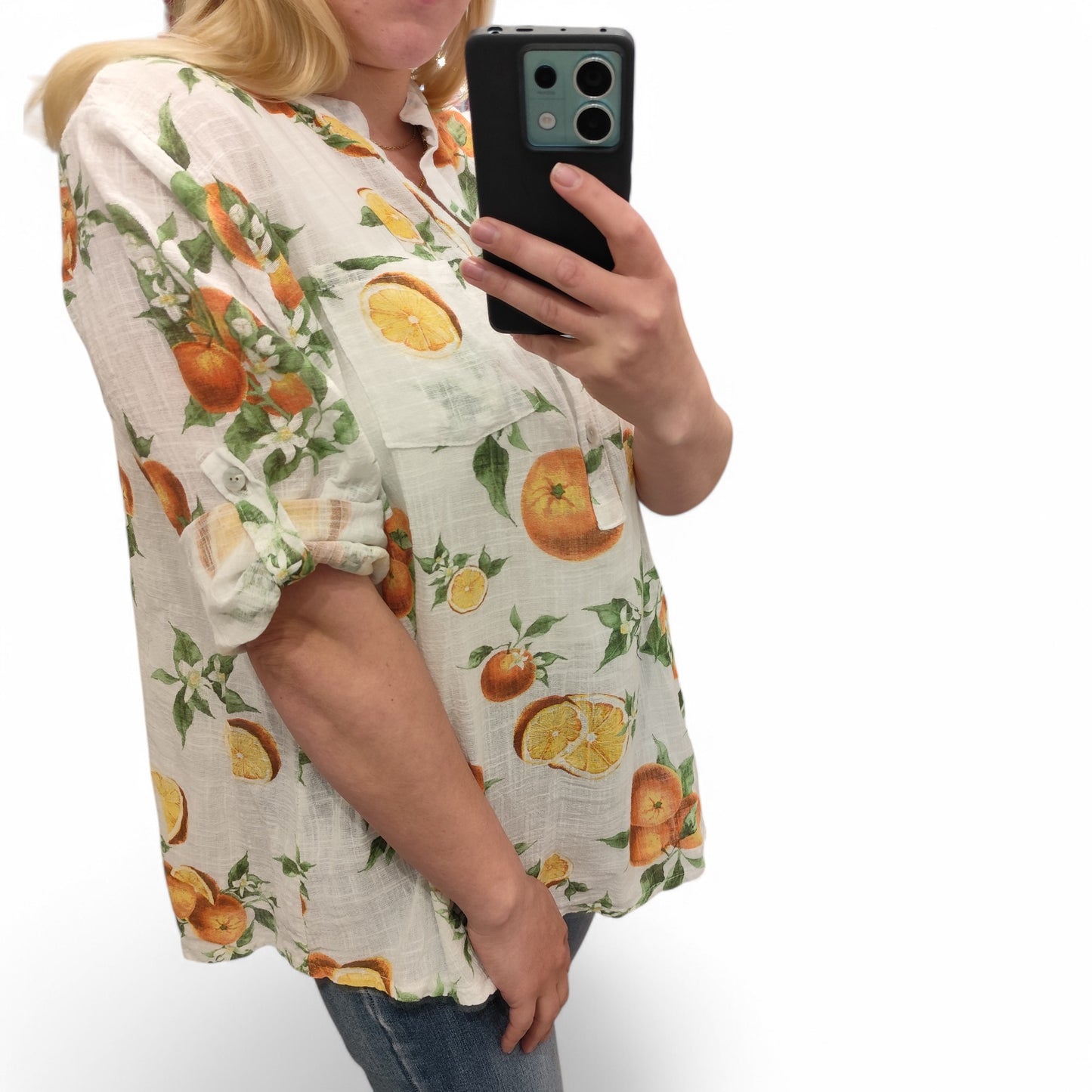 Bluse mit Orangen in Weiß