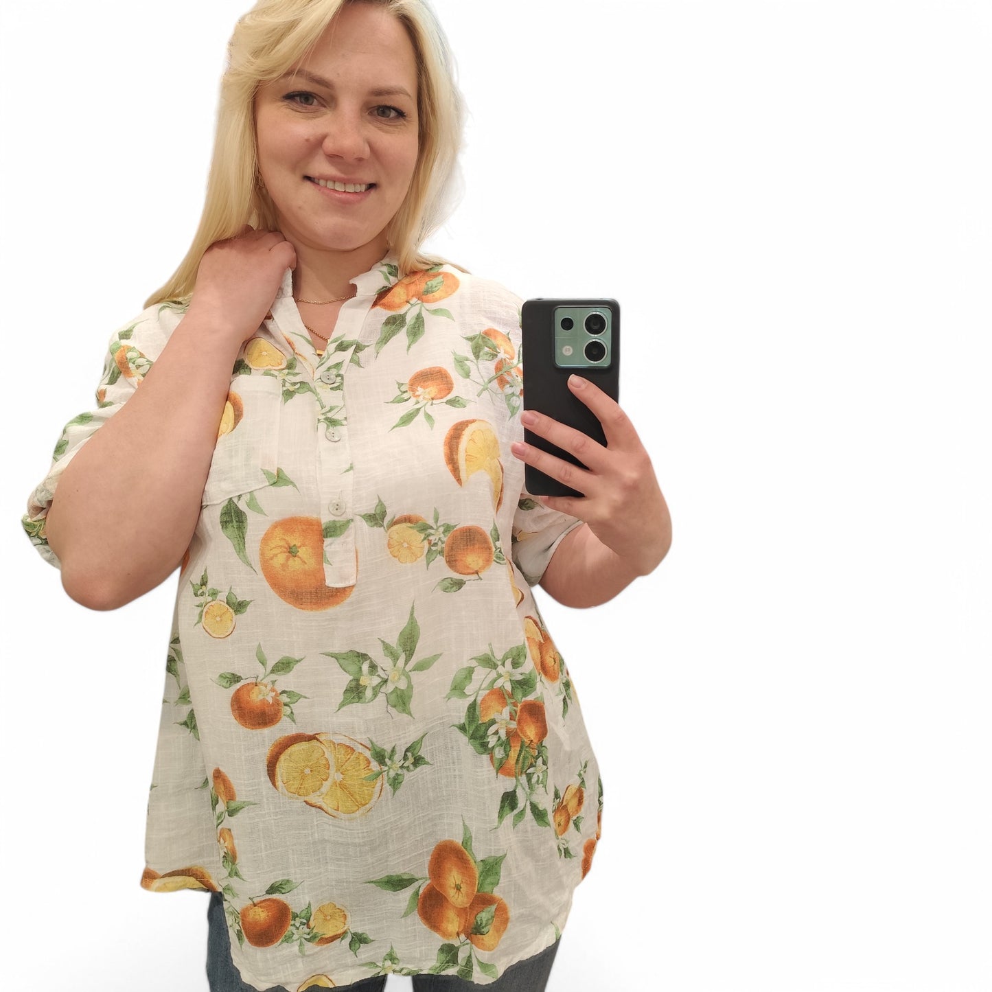 Bluse mit Orangen in Weiß