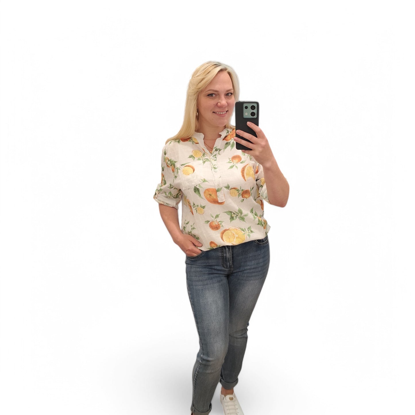 Bluse mit Orangen in Weiß