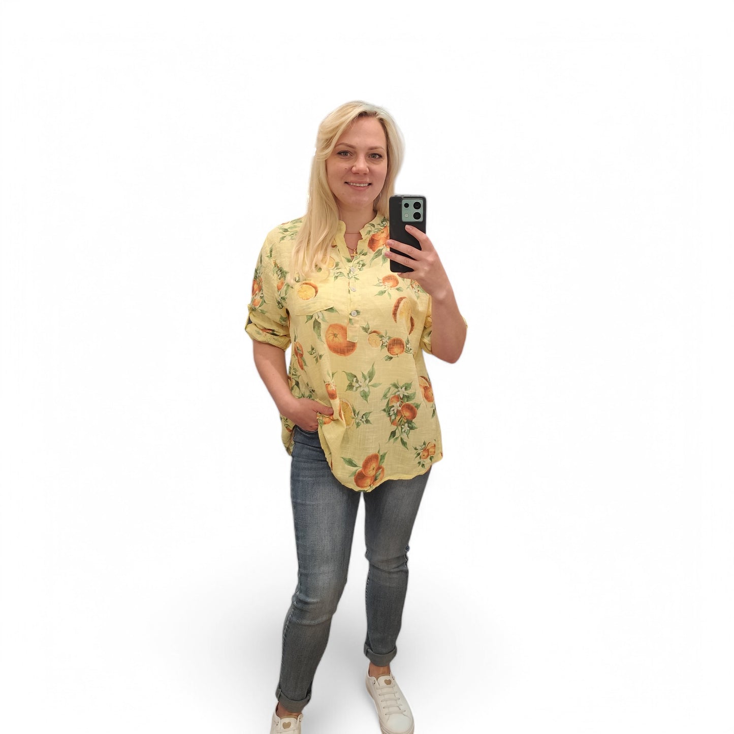Bluse mit Orangen in Gelb