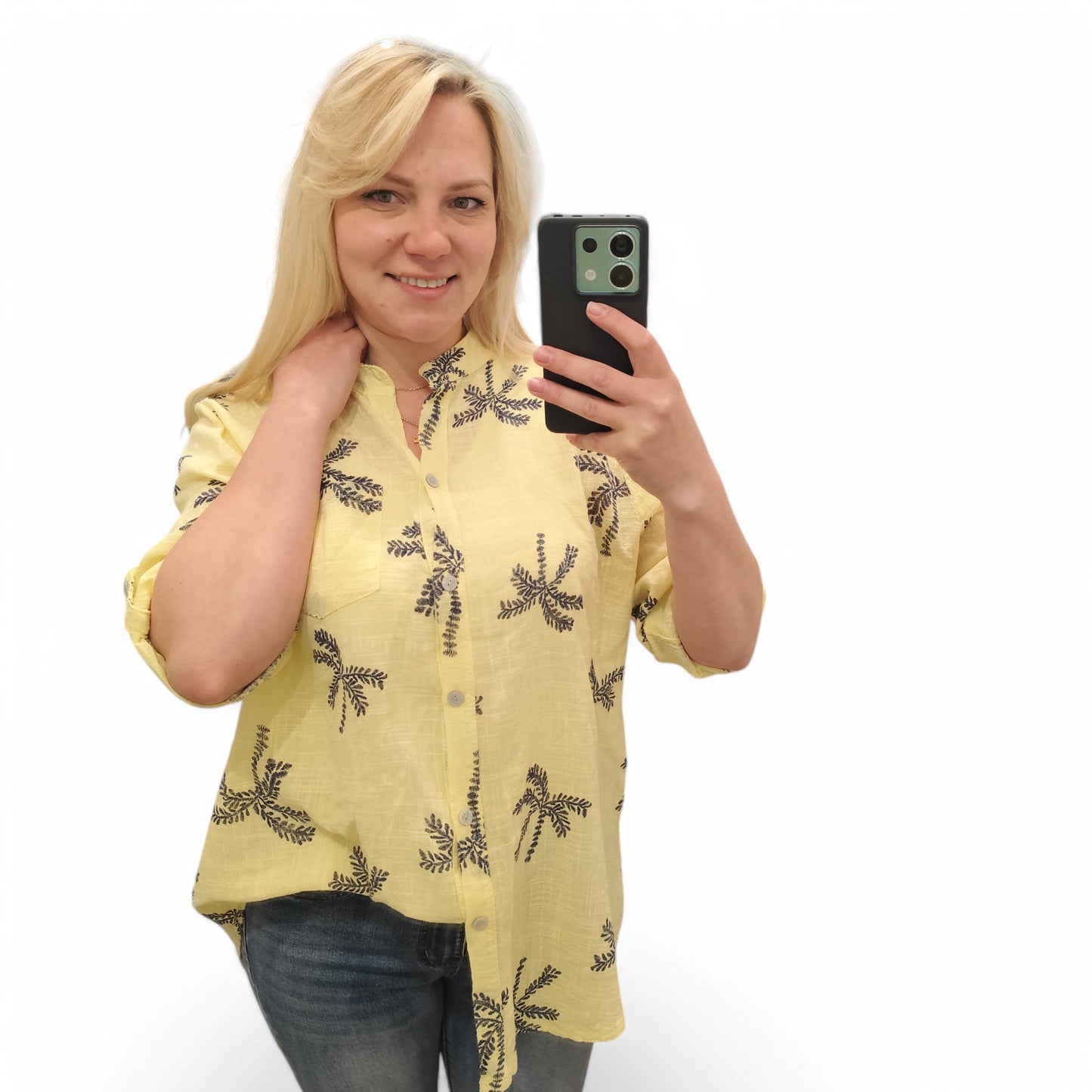 Bluse mit Palmen in Gelb