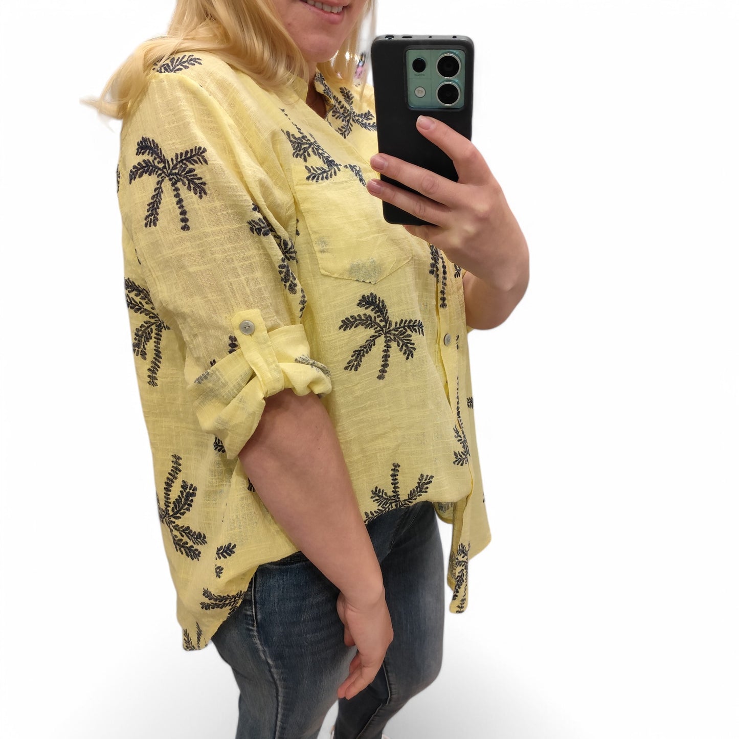 Bluse mit Palmen in Gelb