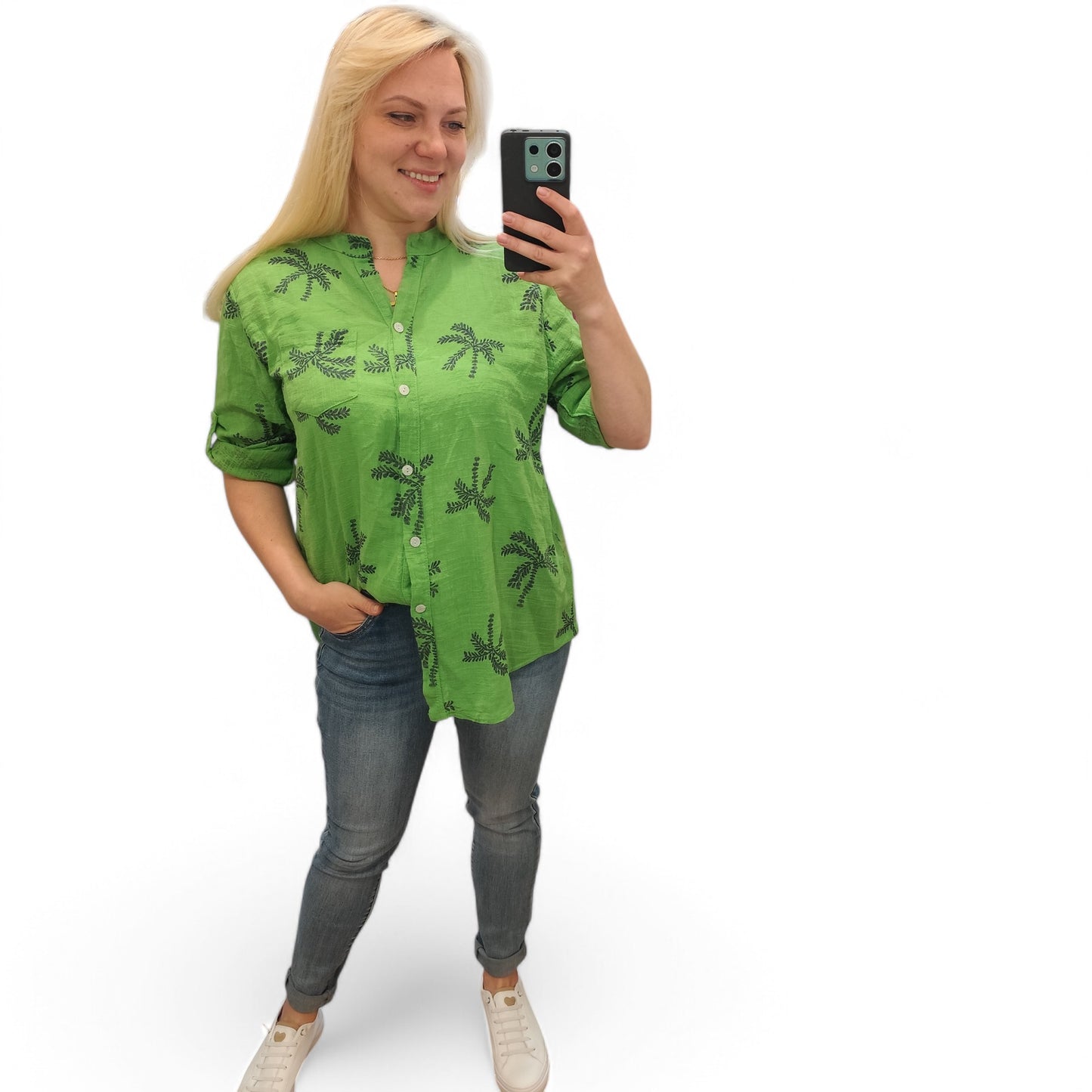 Bluse mit Palmen in Grün