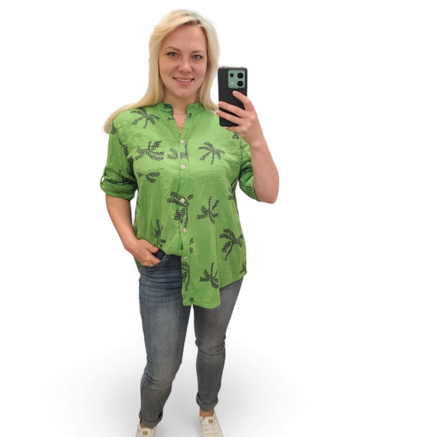 Bluse mit Palmen in Grün