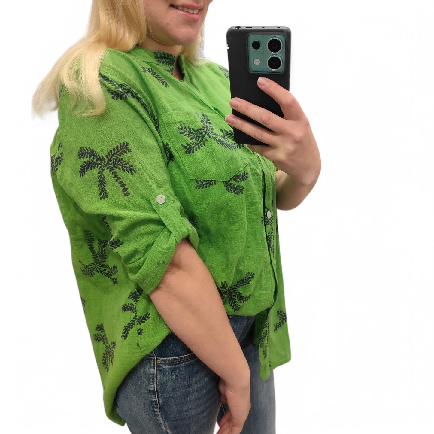 Bluse mit Palmen in Grün