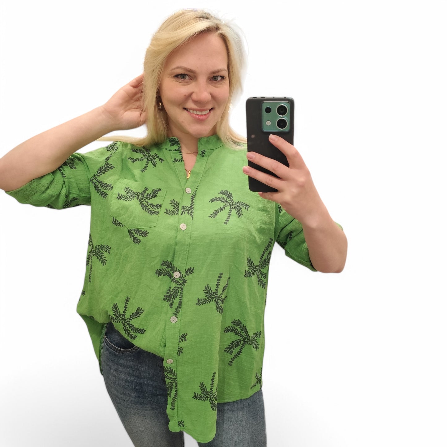 Bluse mit Palmen in Grün