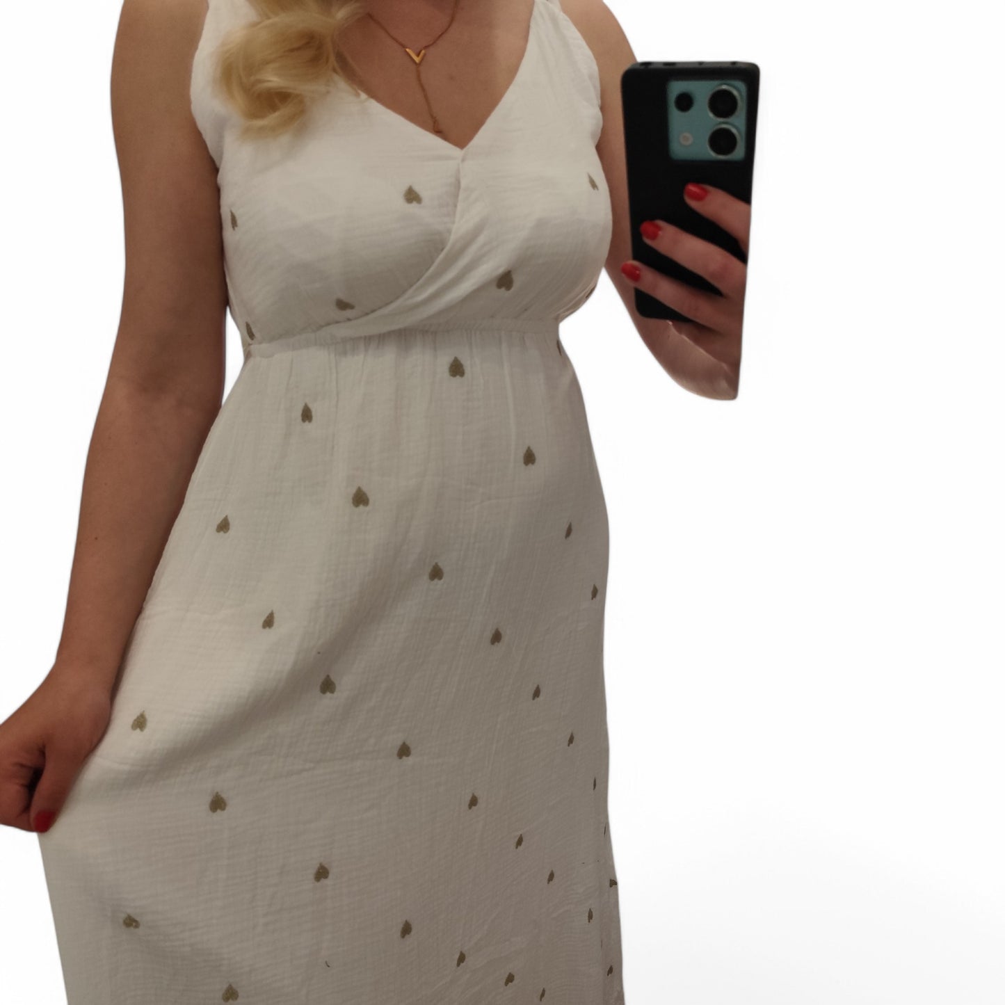 Musselin Kleid mit Herzchen in Weiß