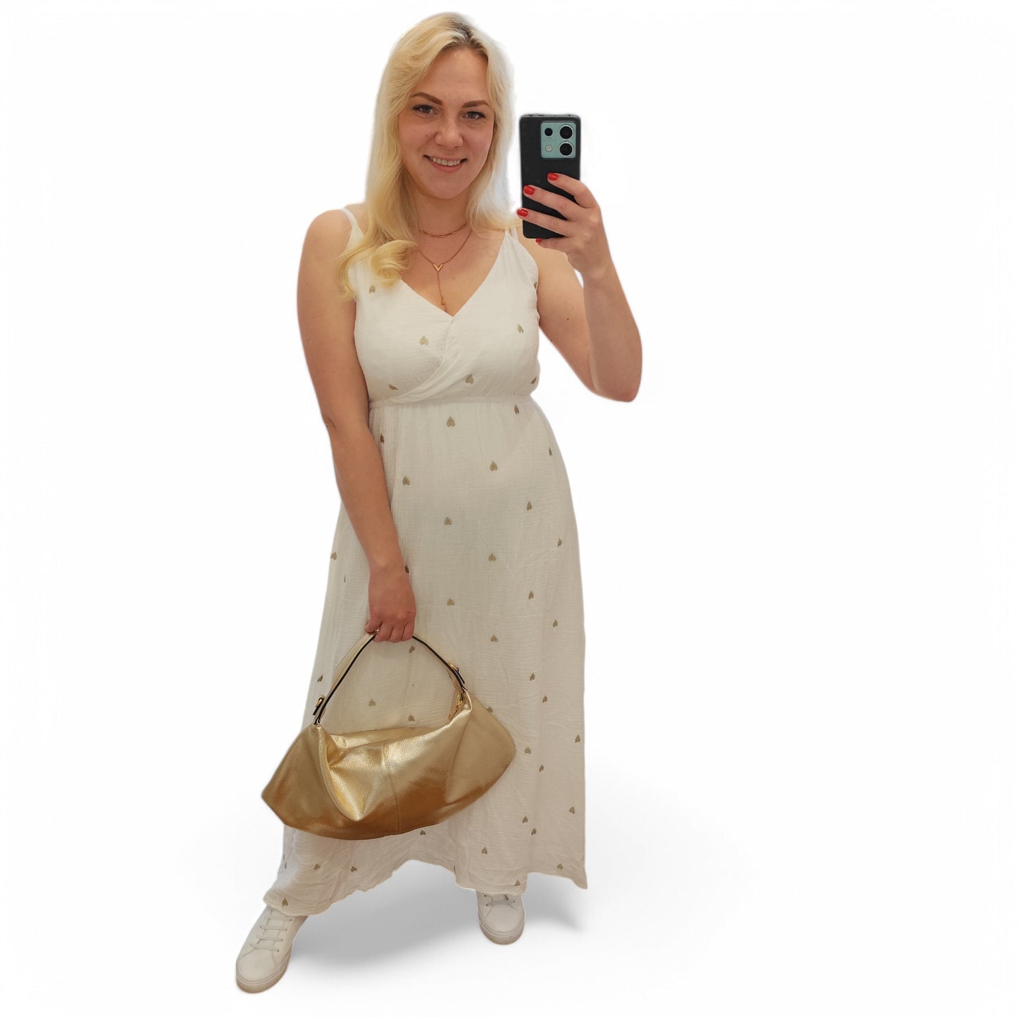 Musselin Kleid mit Herzchen in Creme