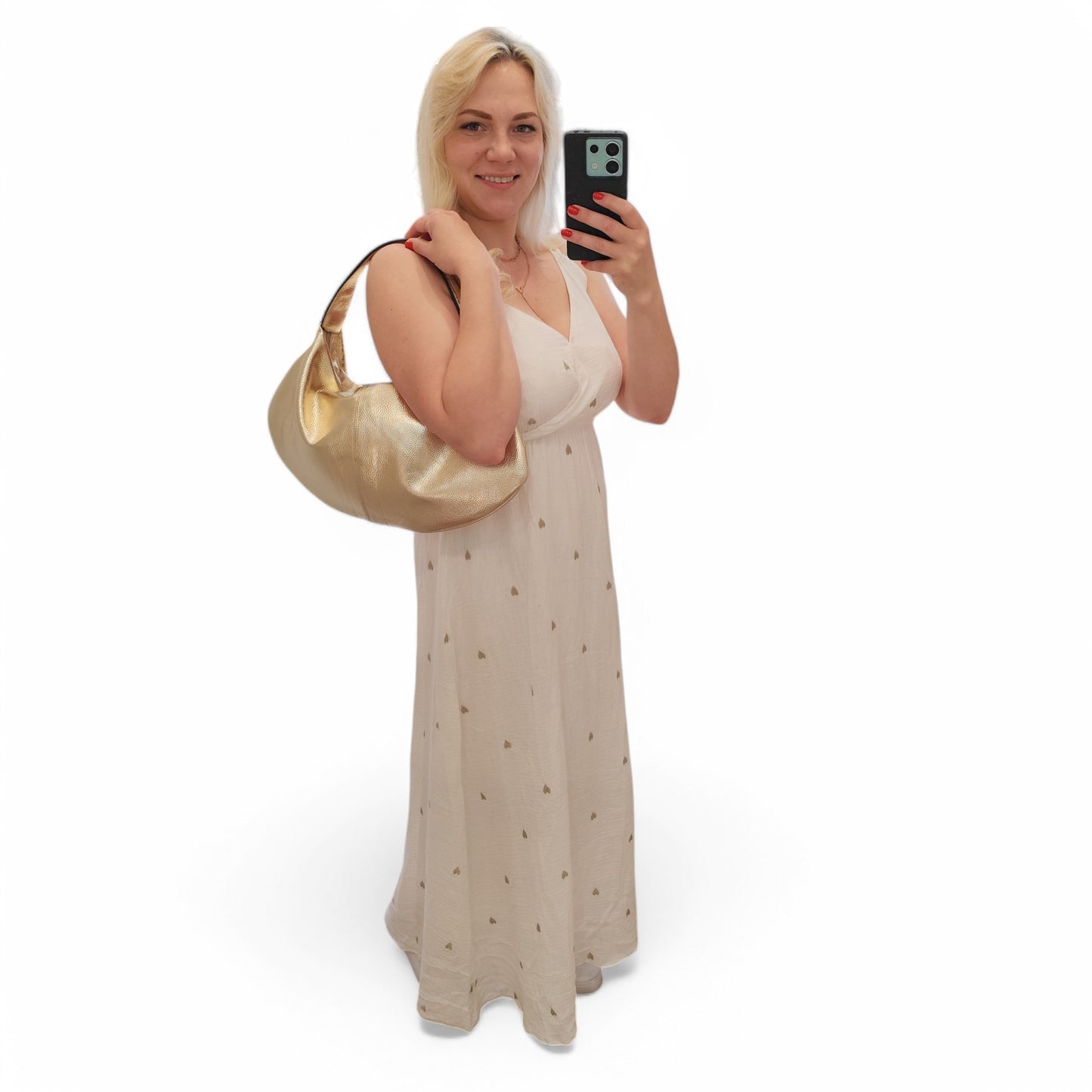 Musselin Kleid mit Herzchen in Creme