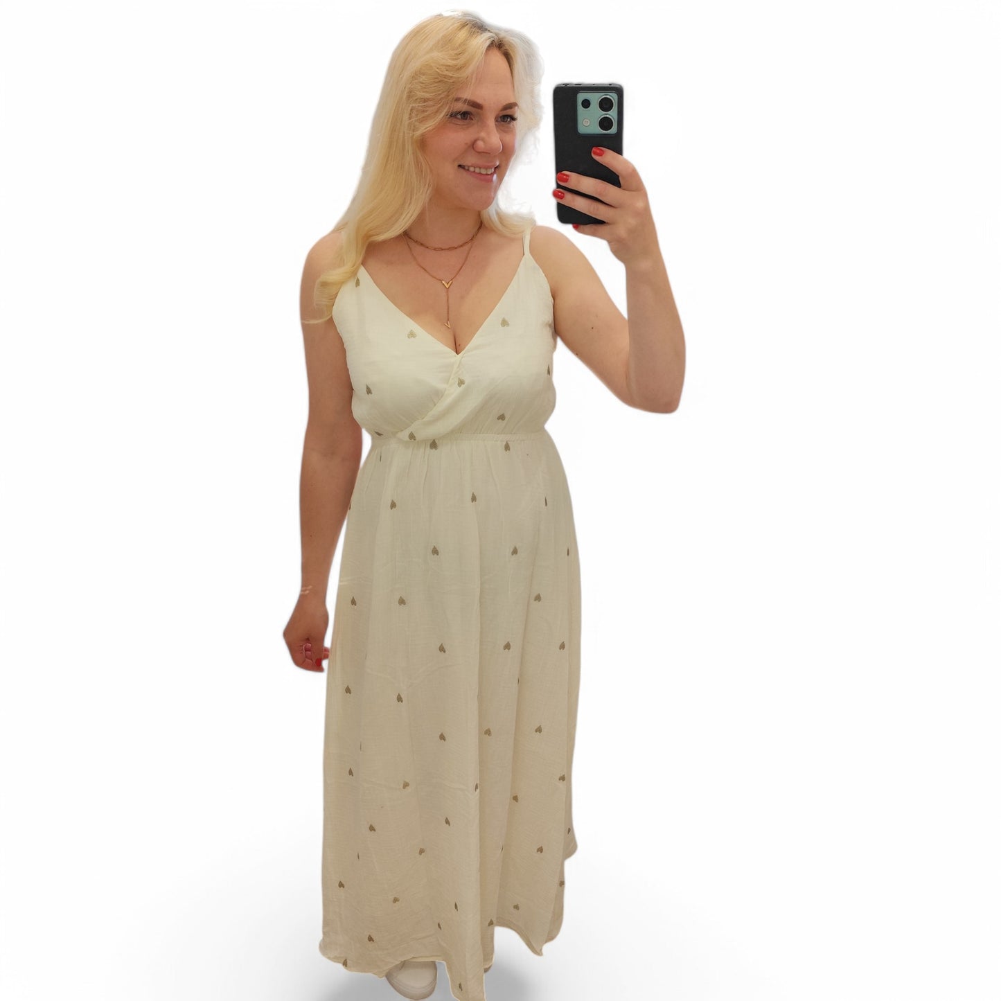 Musselin Kleid mit Herzchen in Creme