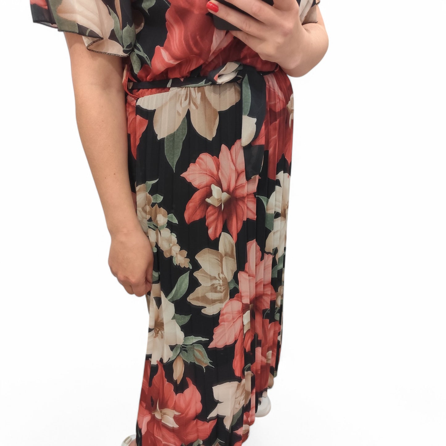 Kleid mit floralem Muster in Rosa-Schwarz