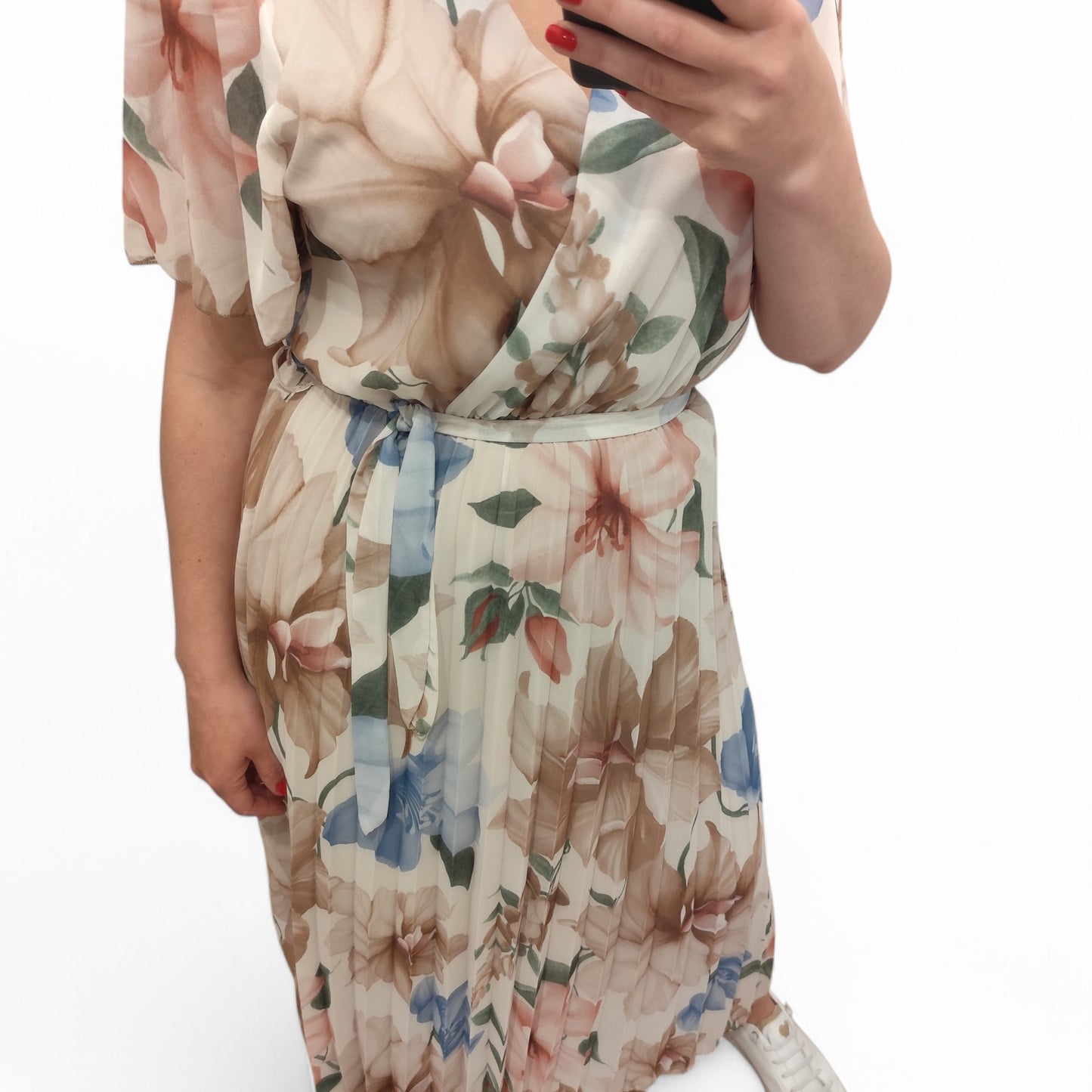 Kleid mit floralem Muster in Beige-Braun