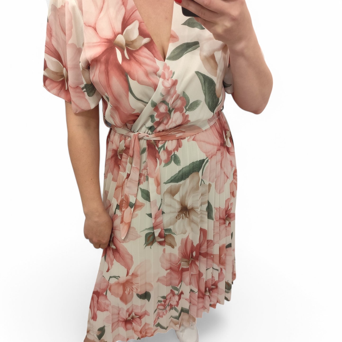Kleid mit floralem Muster in Rosa-Weiß