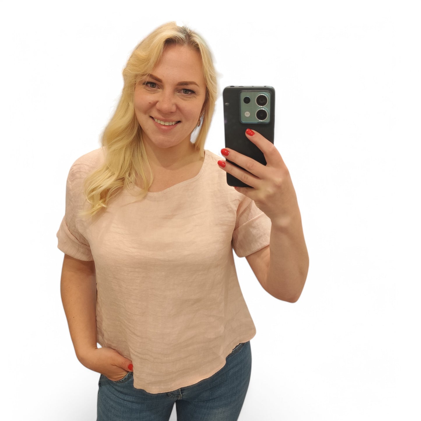 Leinenshirt mit Knopfleiste hinten in Rosa