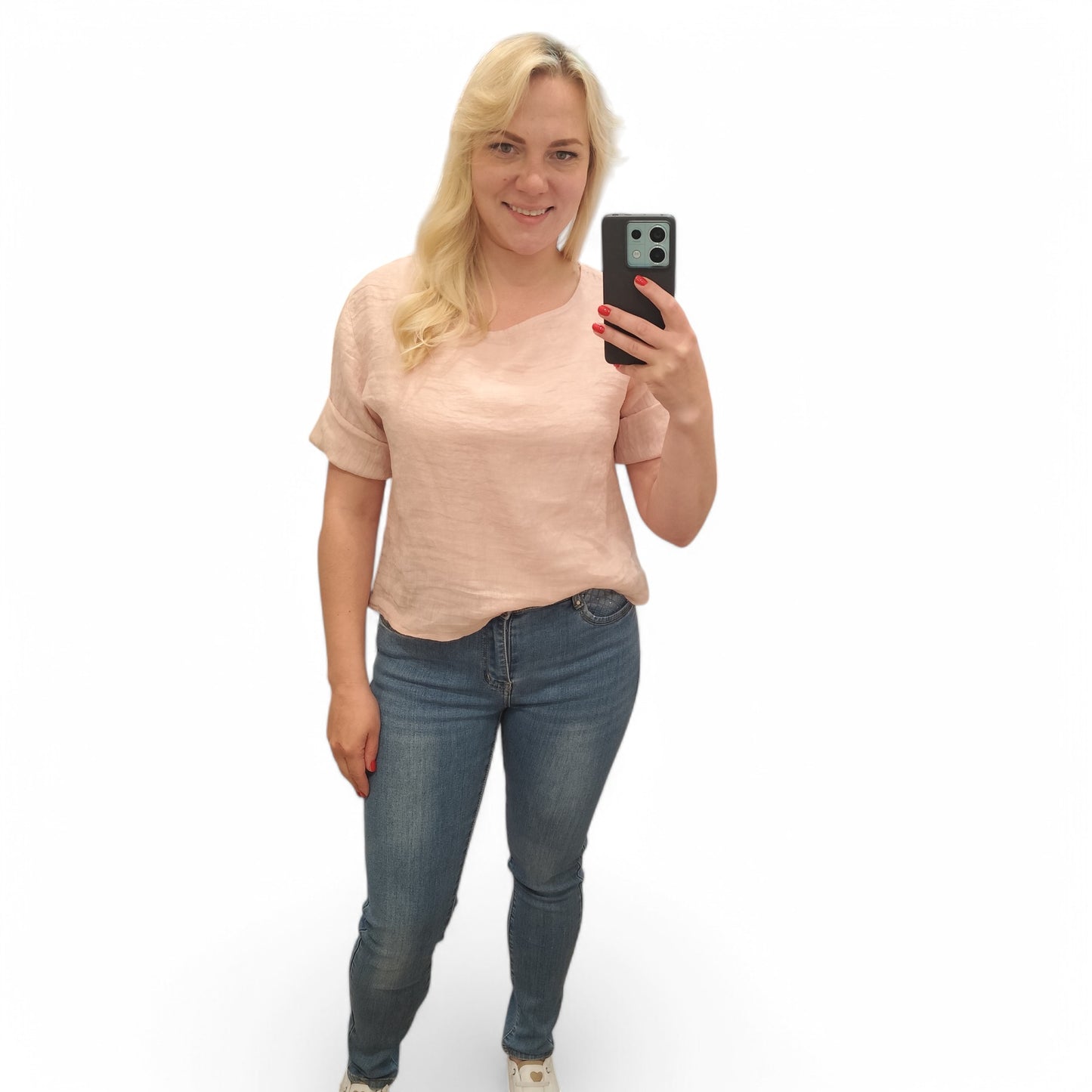 Leinenshirt mit Knopfleiste hinten in Rosa