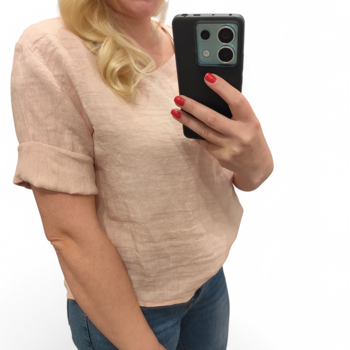 Leinenshirt mit Knopfleiste hinten in Rosa