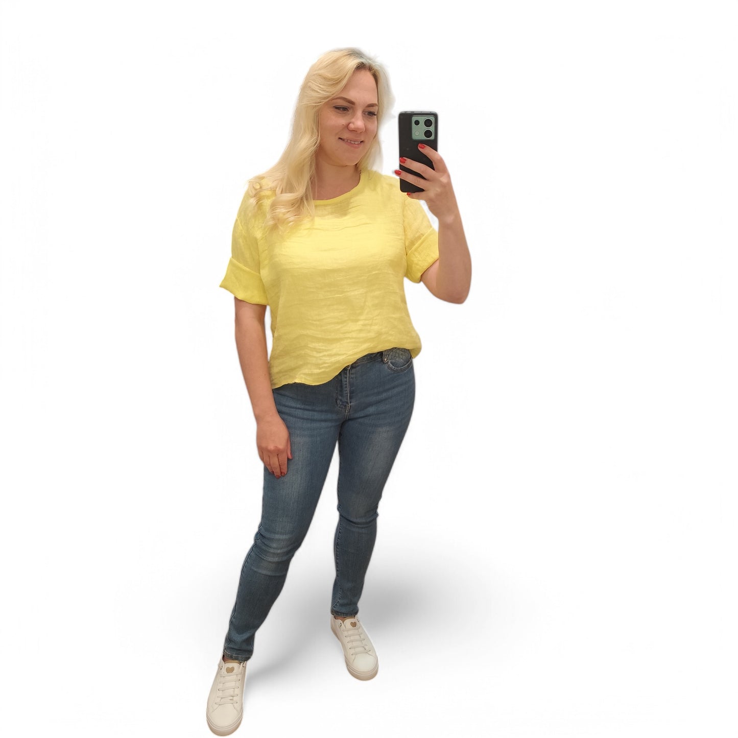 Leinenshirt mit Knopfleiste hinten in Gelb