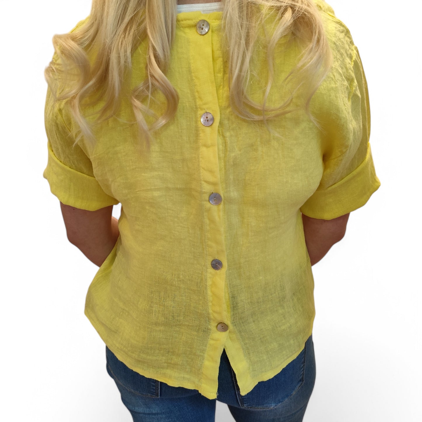 Leinenshirt mit Knopfleiste hinten in Gelb