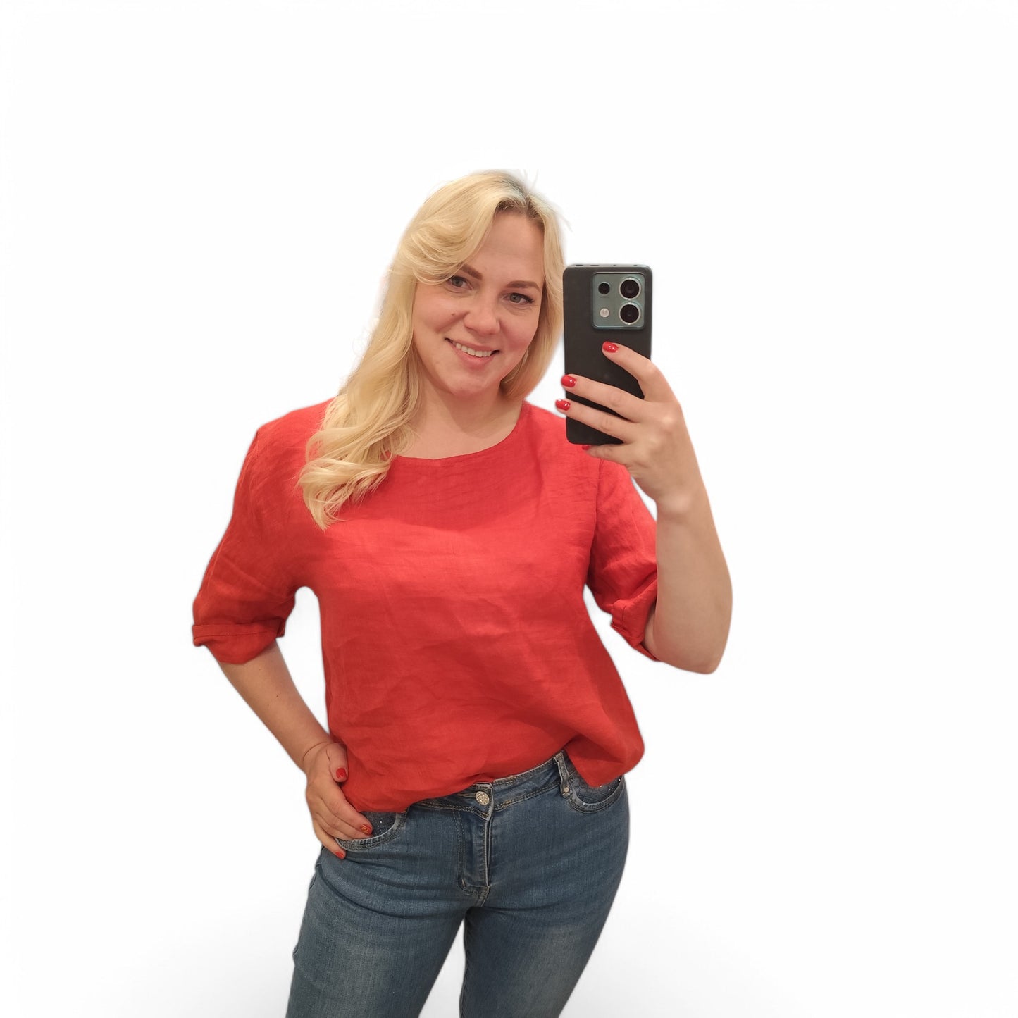 Leinenshirt mit Knopfleiste hinten in Rot
