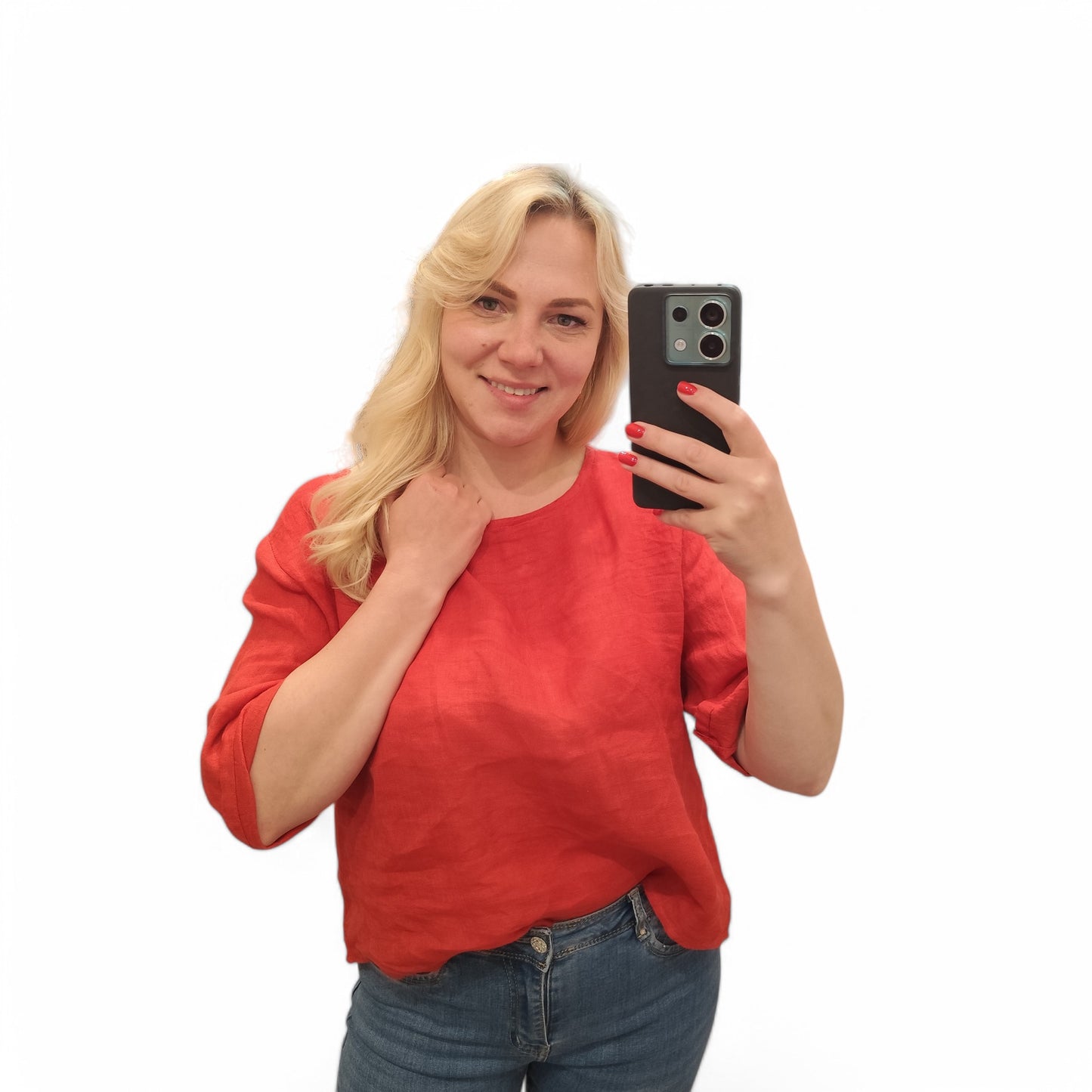 Leinenshirt mit Knopfleiste hinten in Rot