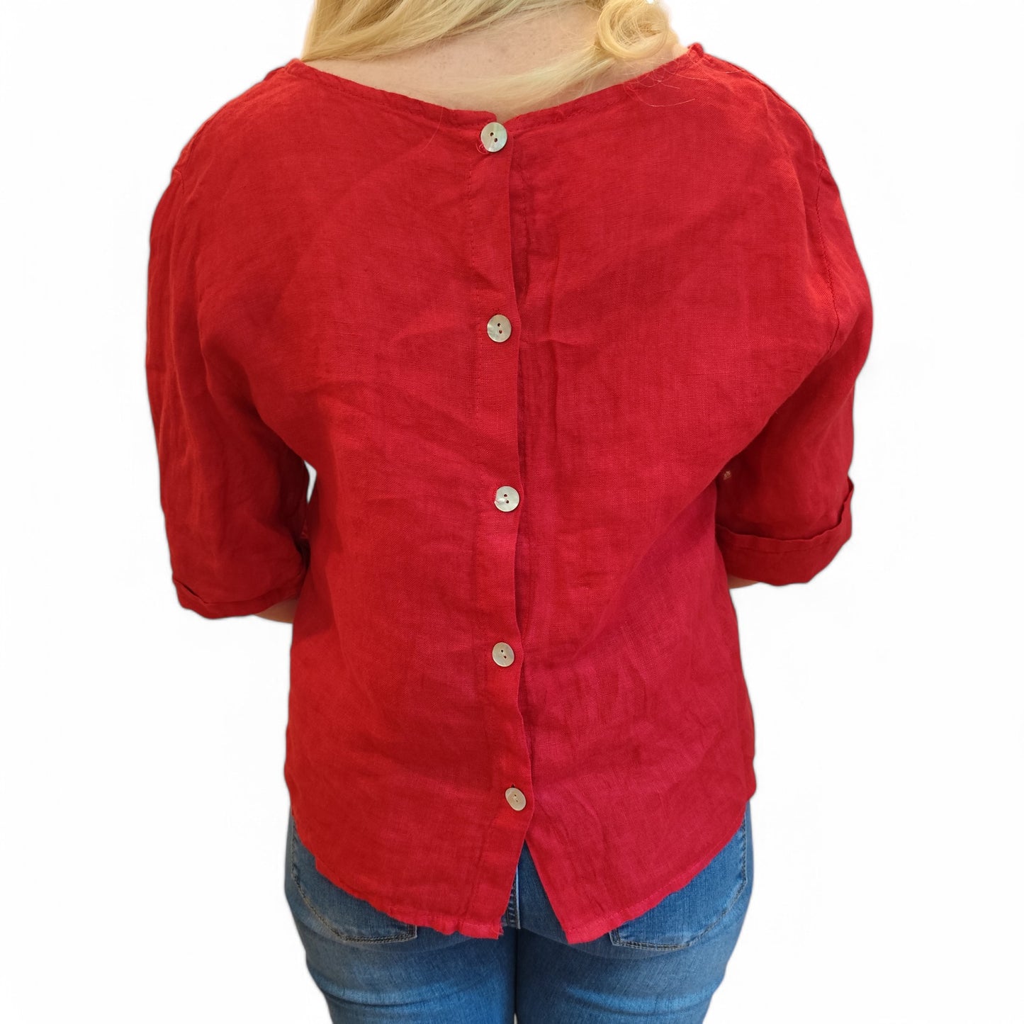 Leinenshirt mit Knopfleiste hinten in Rot