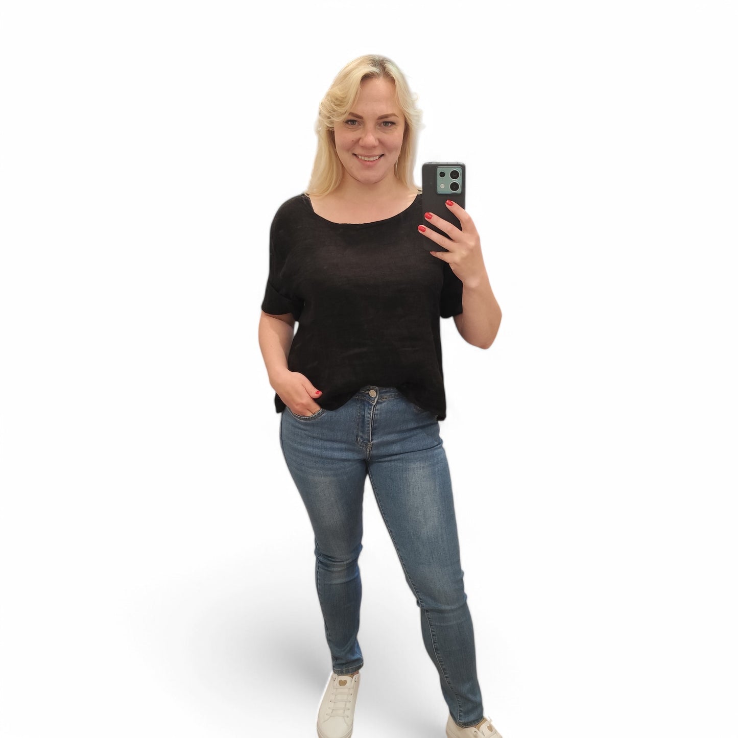 Leinenshirt mit Knopfleiste hinten in Schwarz