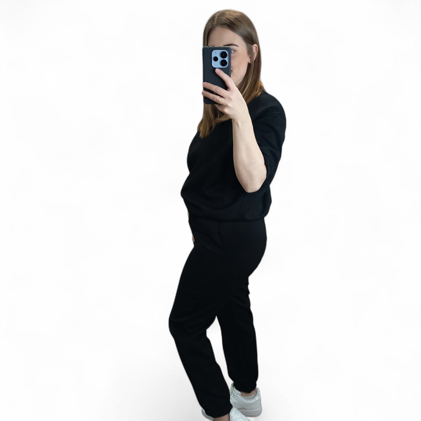 kurzärmliger Jogginganzug/ Jogging Zweiteiler in Schwarz