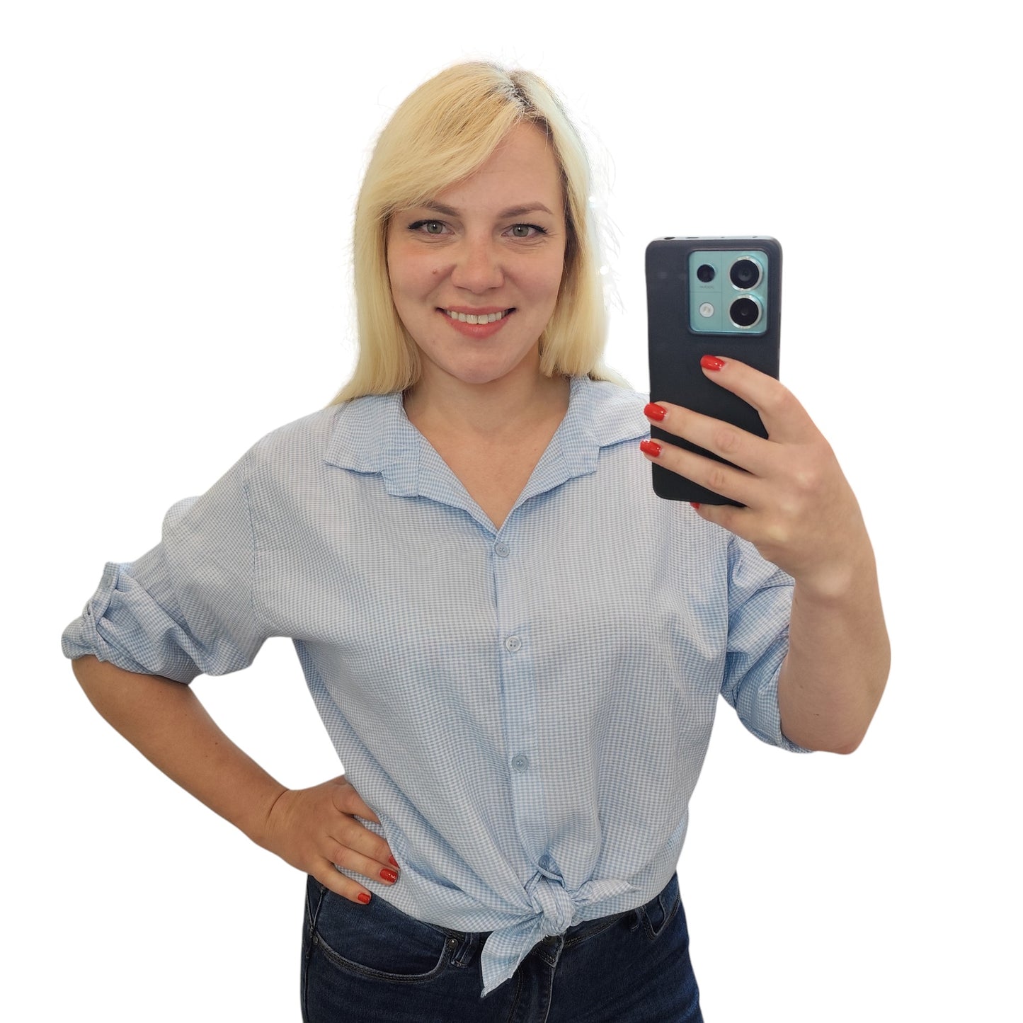 Karo-Bluse in Hellblau