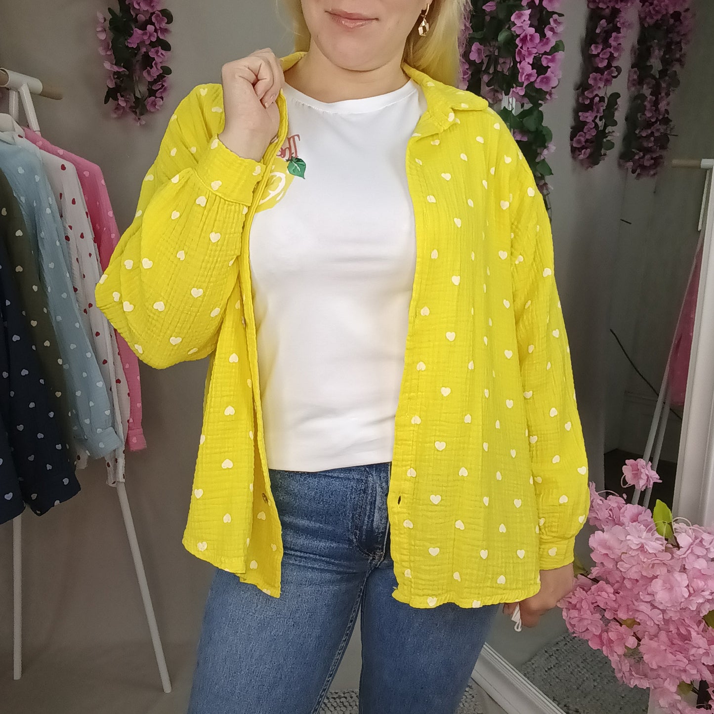 Musselin Bluse mit Herzchen in Gelb