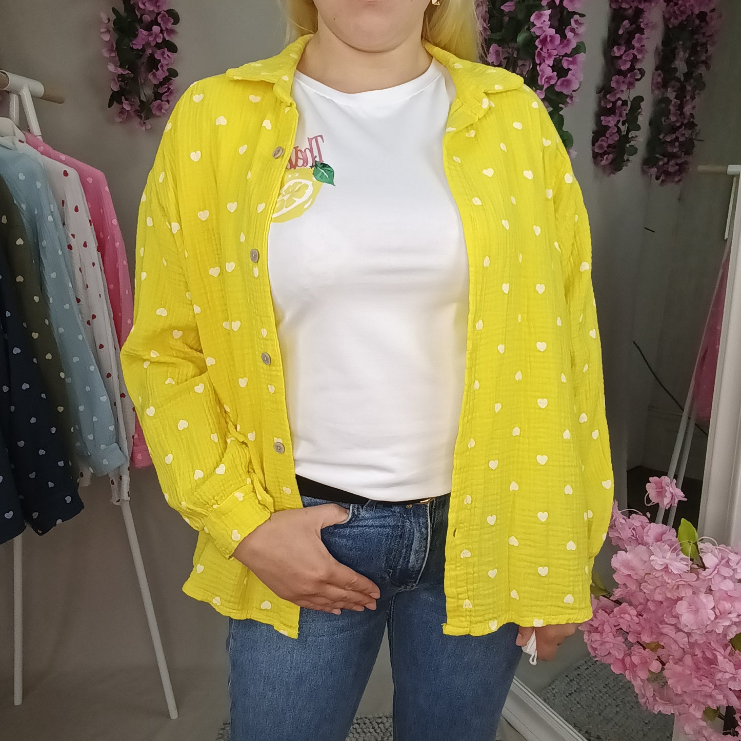 Musselin Bluse mit Herzchen in Gelb