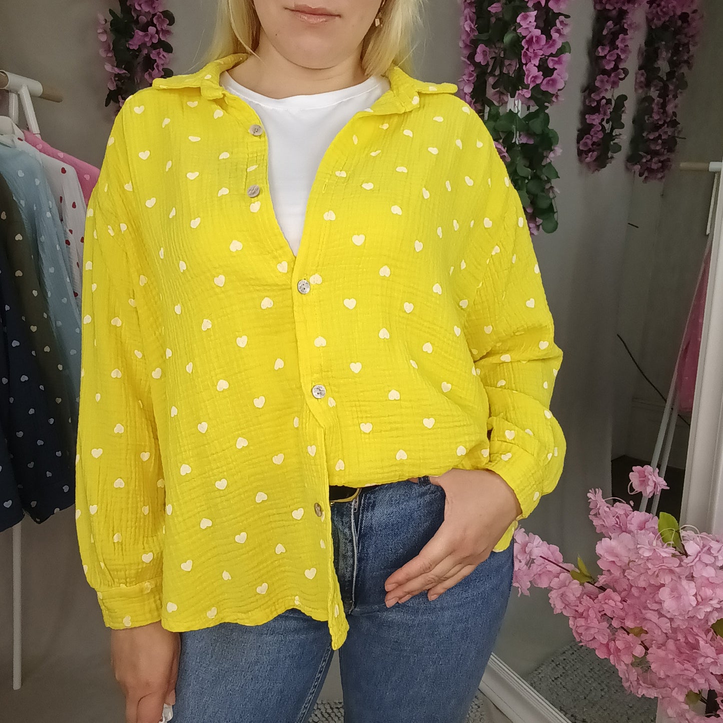 Musselin Bluse mit Herzchen in Gelb