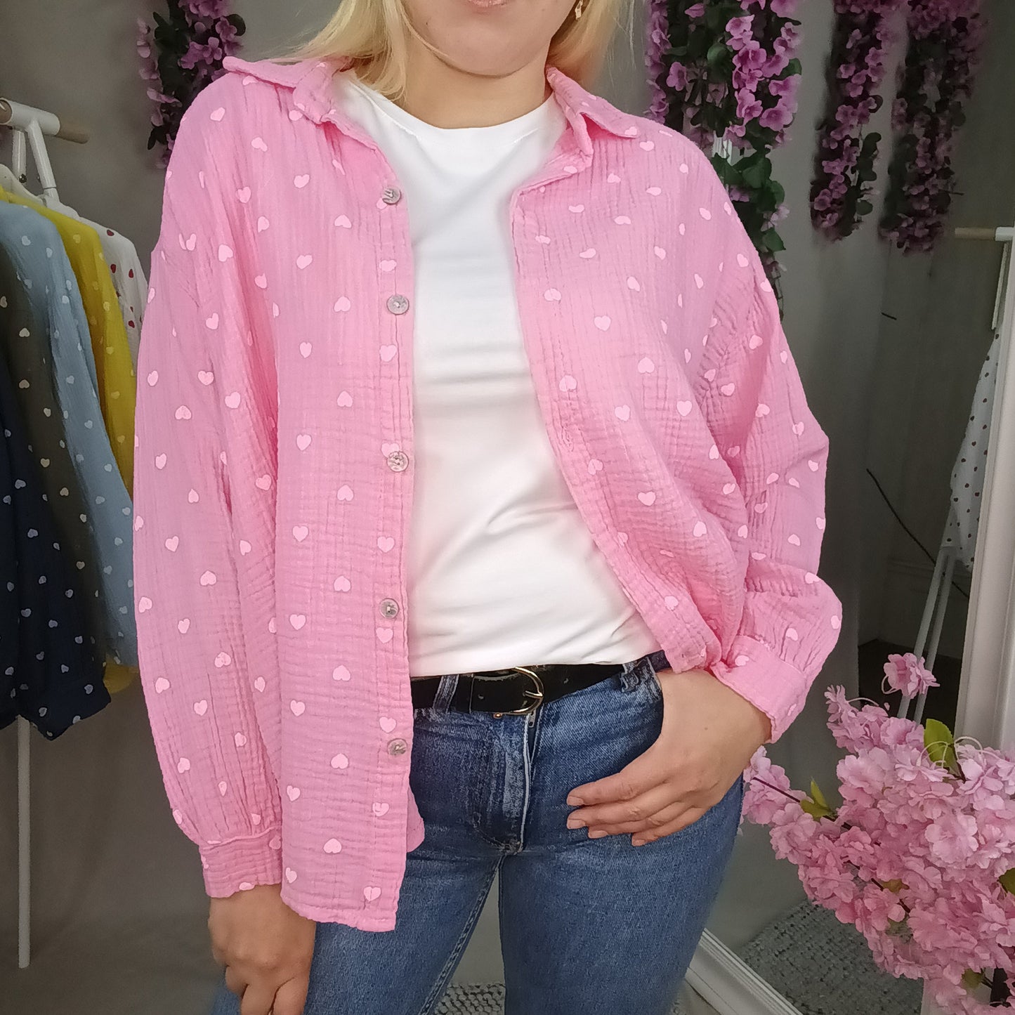 Musselin Bluse mit Herzchen in Rosa