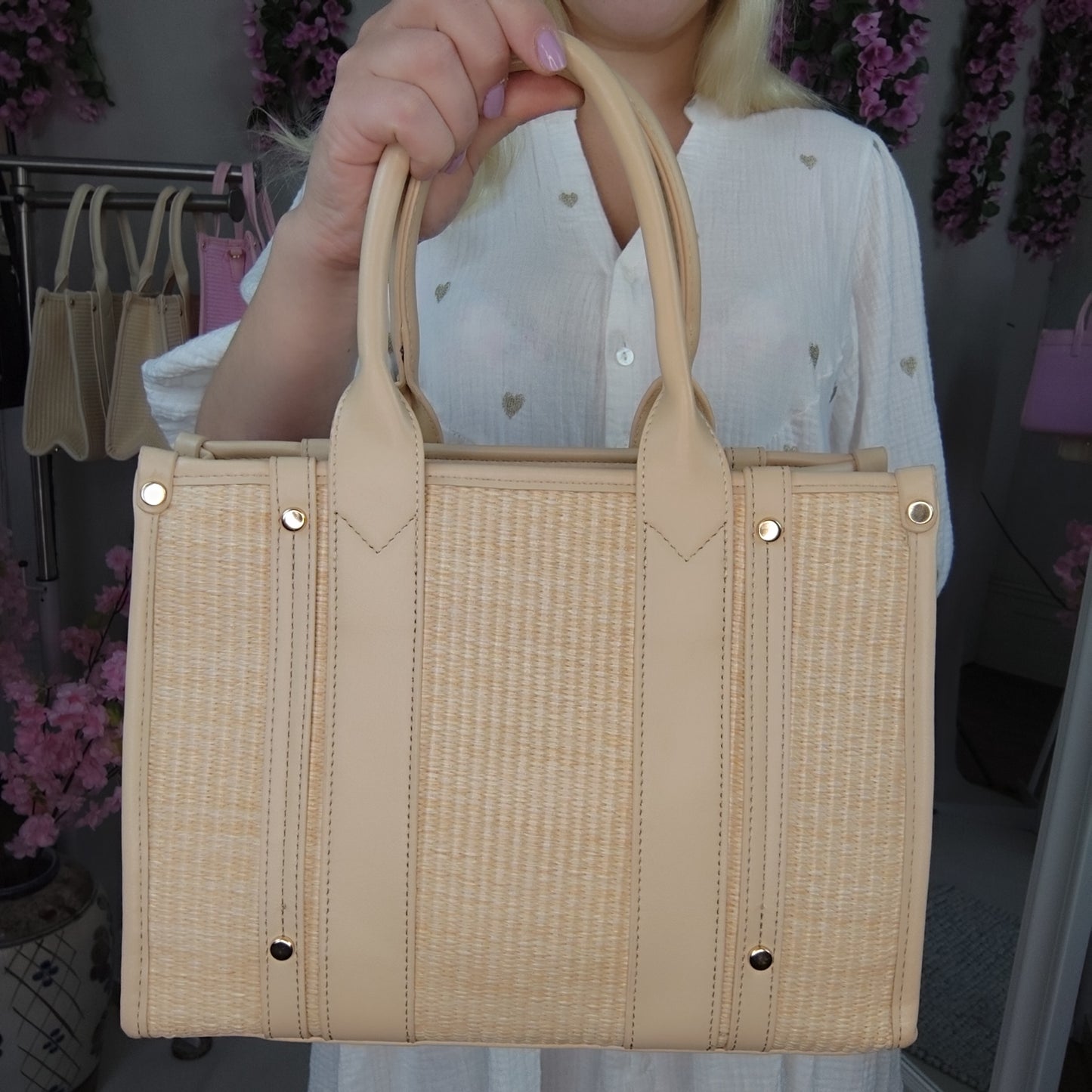Handtasche mit Flechtoptik in Khaki