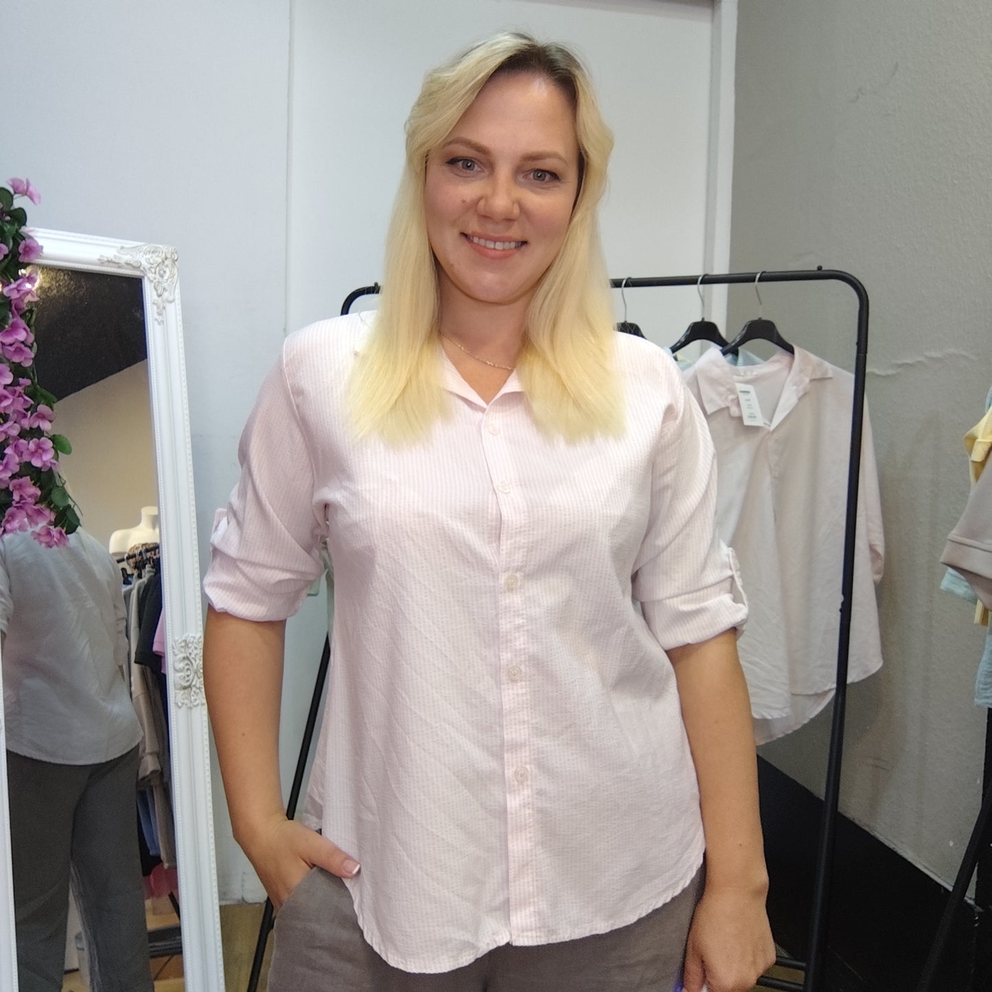 Gestreifte Bluse in Rosa-Weiß