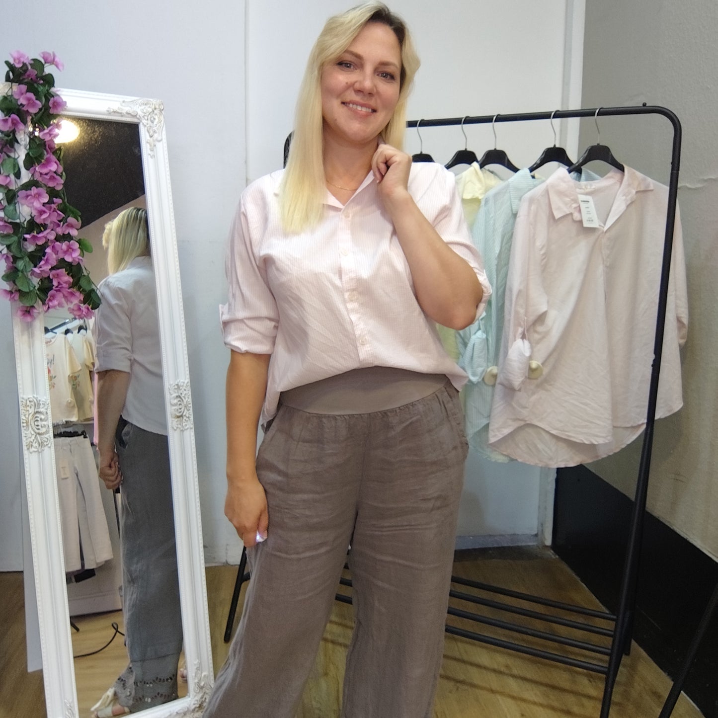 Gestreifte Bluse in Rosa-Weiß