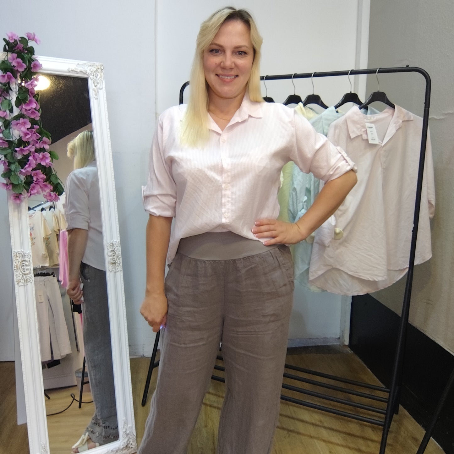Gestreifte Bluse in Rosa-Weiß