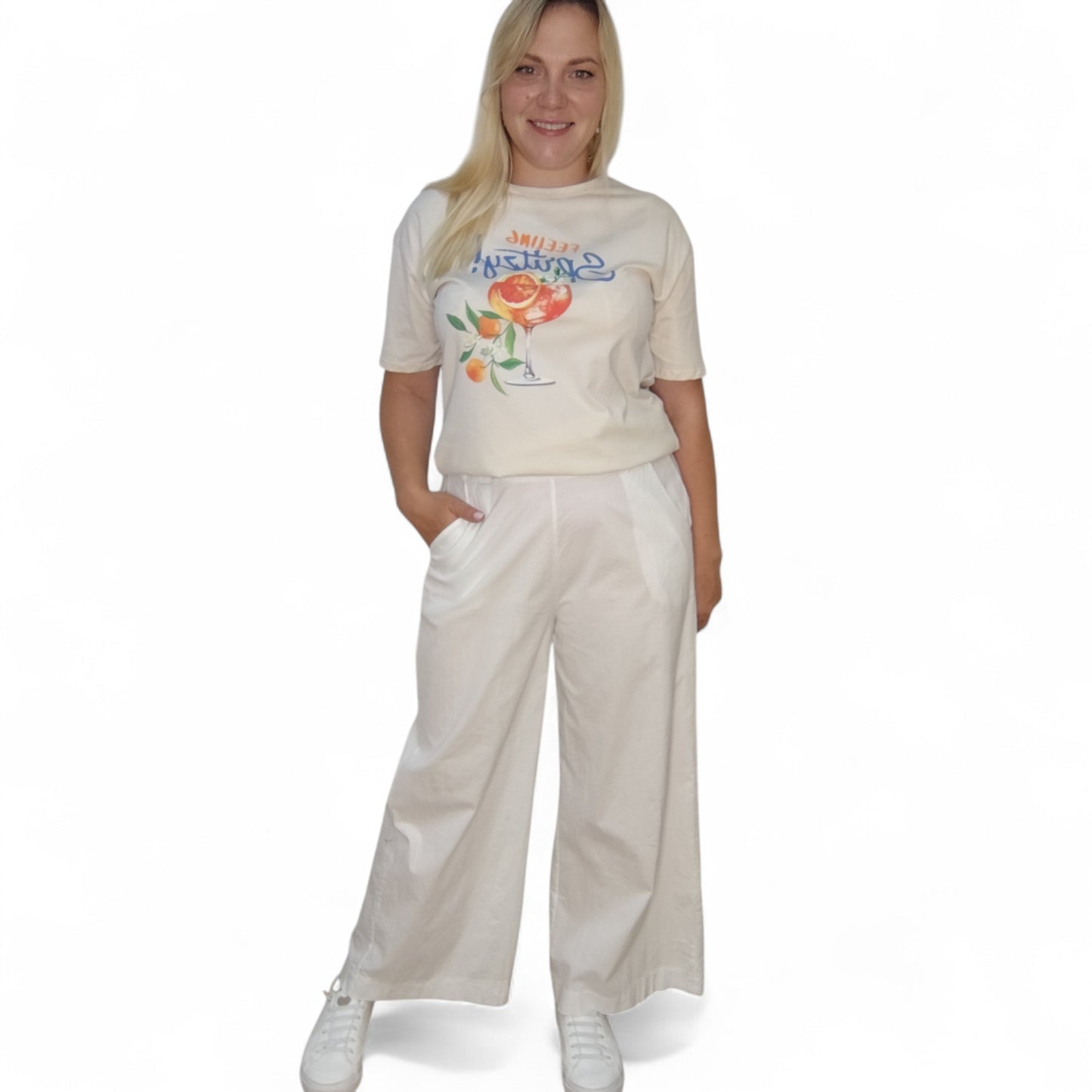 Weite Stoffhose in Weiß