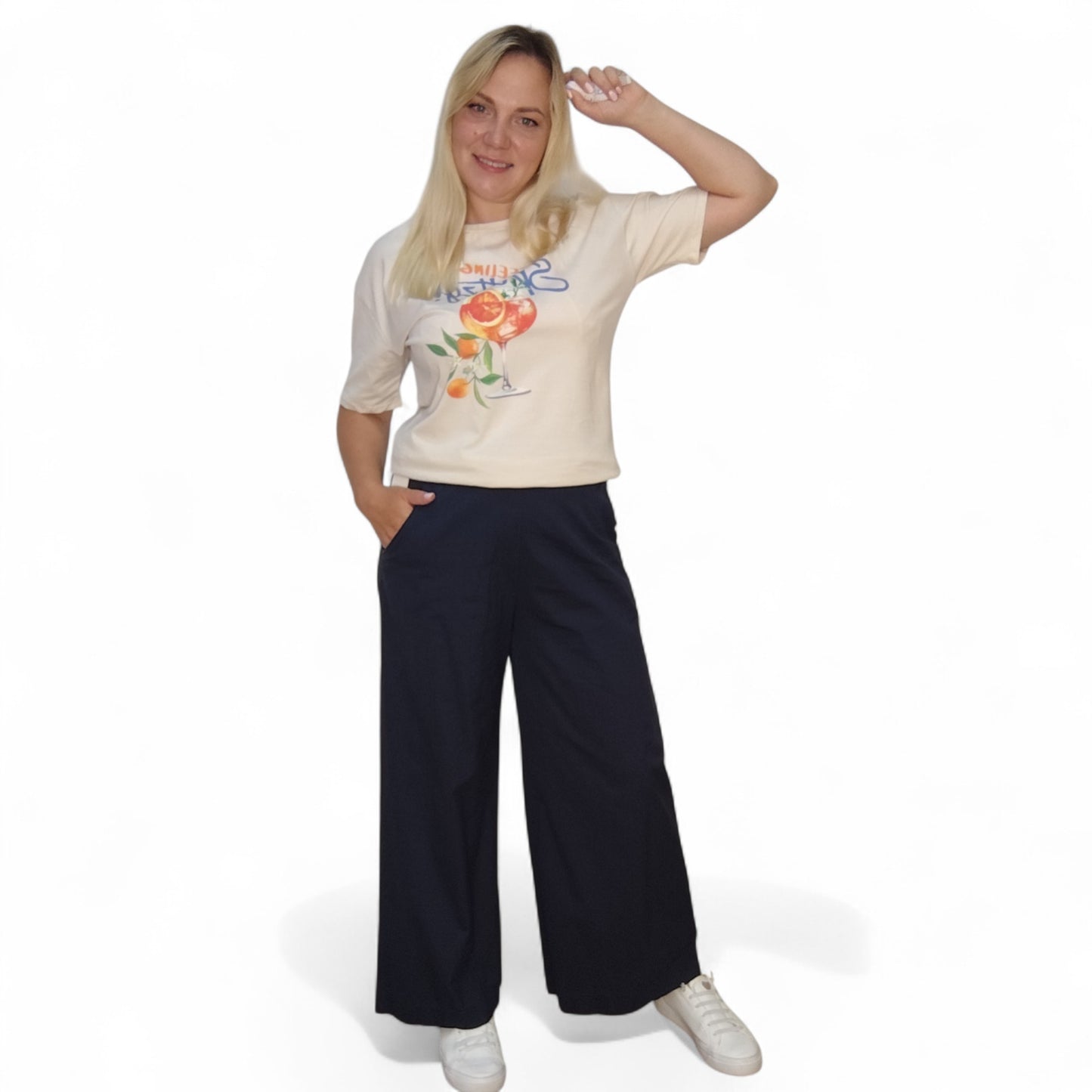 Weite Stoffhose in Dunkelblau