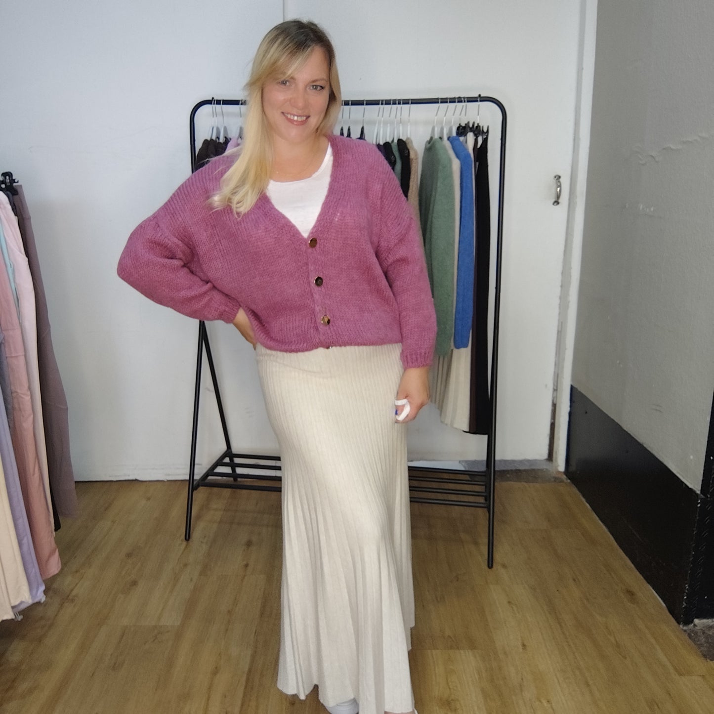 Strickjacke "Steff" in Himbeerrosa